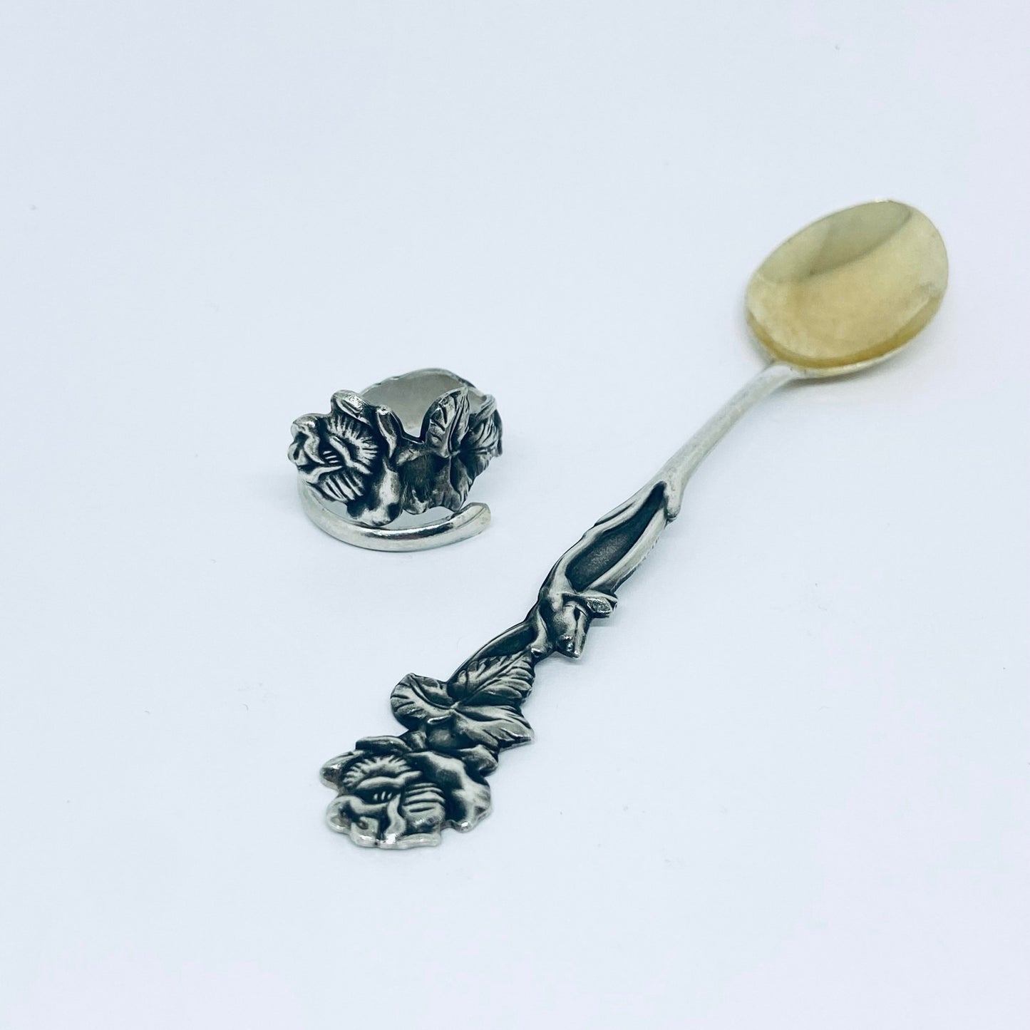 Anello Artigianale ROSA Mod. SPIRALE Realizzato con Antica posata in Argento (Prima Metà del ’900)