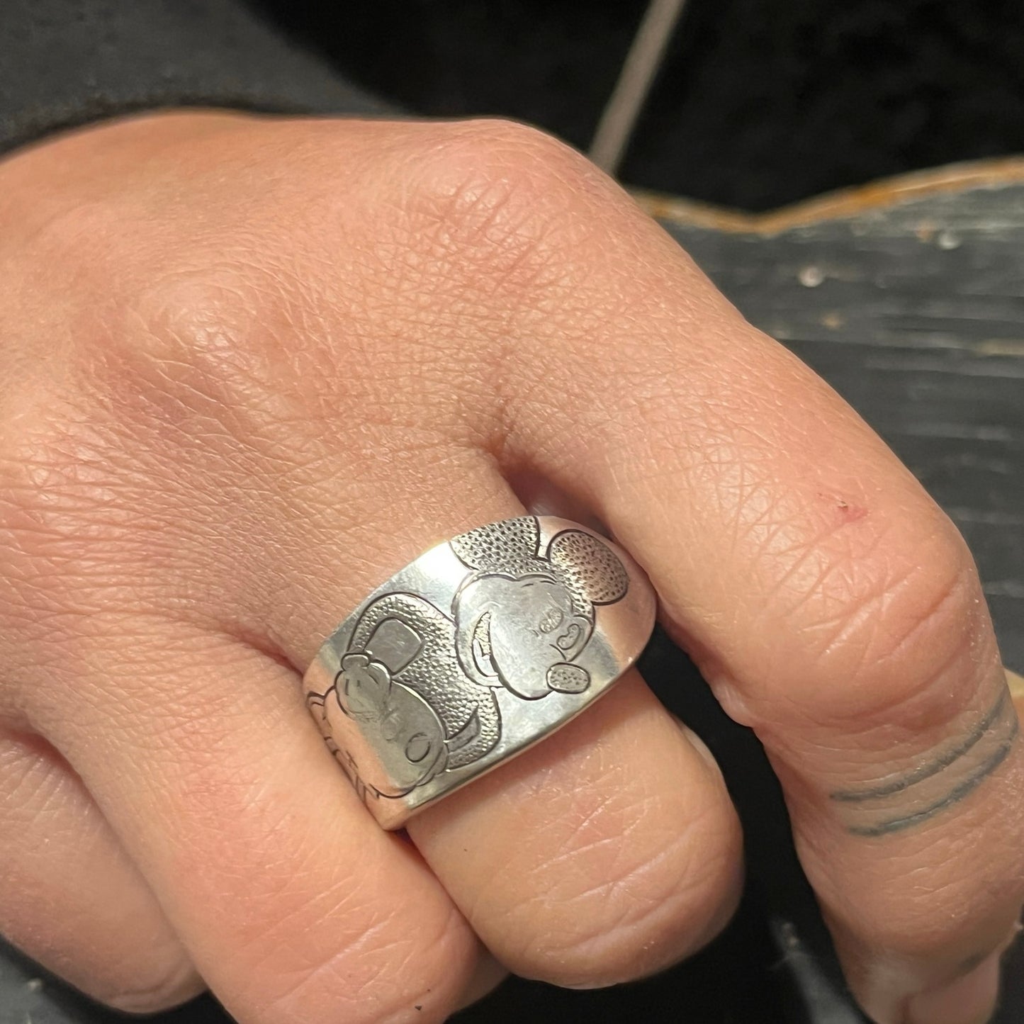 Anello Artigianale MICKEY MOUSE Mod. CLASSICO Realizzato con Antica posata in Argento (Prima Metà del ’900)