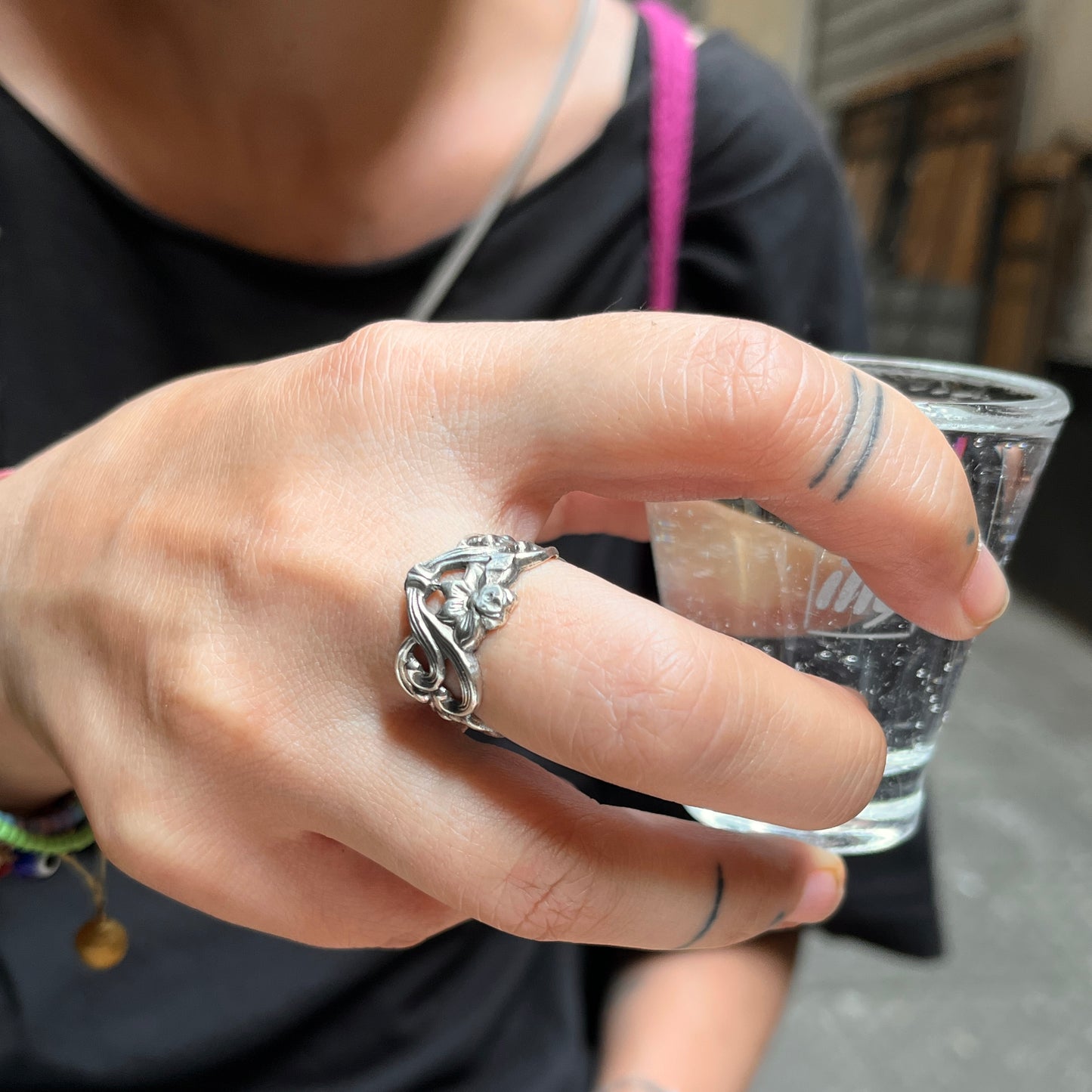 Anello Artigianale NARCISO Mod. SPILLA Realizzato con Antica spilla in Argento (Prima Metà del ’900)