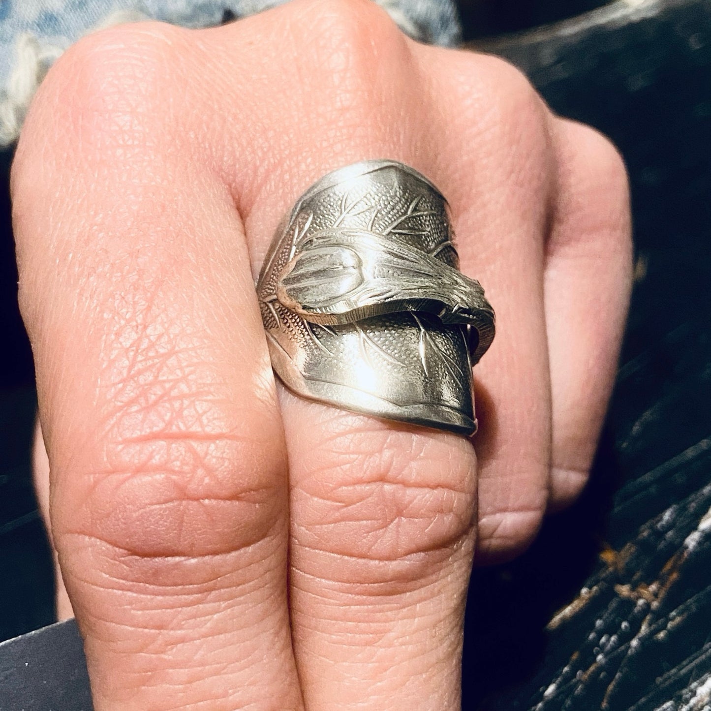 Anello Artigianale CHICCO CAFFÈ Mod. INTERO Realizzato con intero Antico Cucchiaino in Argento (Prima Metà del ’900)
