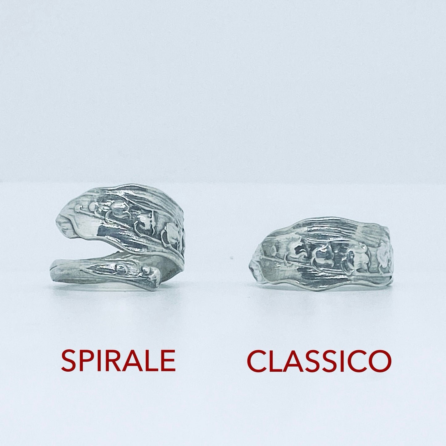 Anello Artigianale MUGHETTO Mod. CLASSICO/SPIRALE Realizzato con Antica posata in Argento (Prima Metà del ’900)