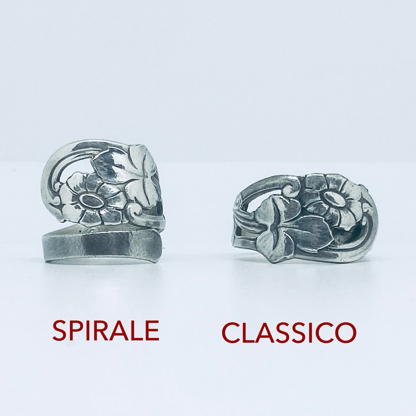 Anello Artigianale FIORE LIBERTY Mod. CLASSICO/SPIRALE Realizzato con Antica posata in Argento (Prima Metà del ’900)