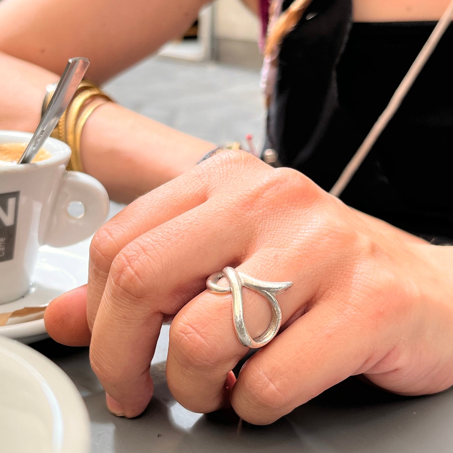 Anello Artigianale INFINITO Mod. SPILLA Realizzato con Antica spilla in Argento (Prima Metà del ’900)