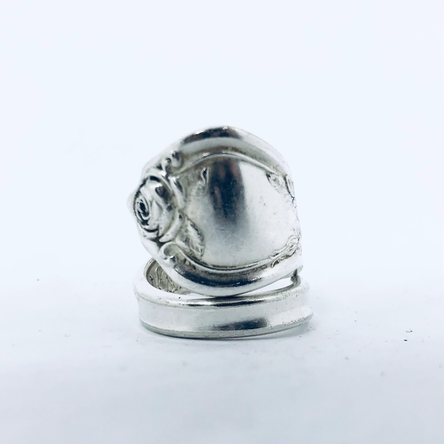 Anello Artigianale ROSA Mod. SPIRALE Realizzato con Antica posata in Argento (Prima Metà del ’900)