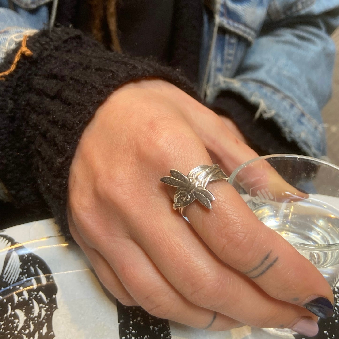 Anello Artigianale LIBELLULA Mod. CLASSICO/SPIRALE Realizzato con Antica posata in Argento (Prima Metà del ’900)