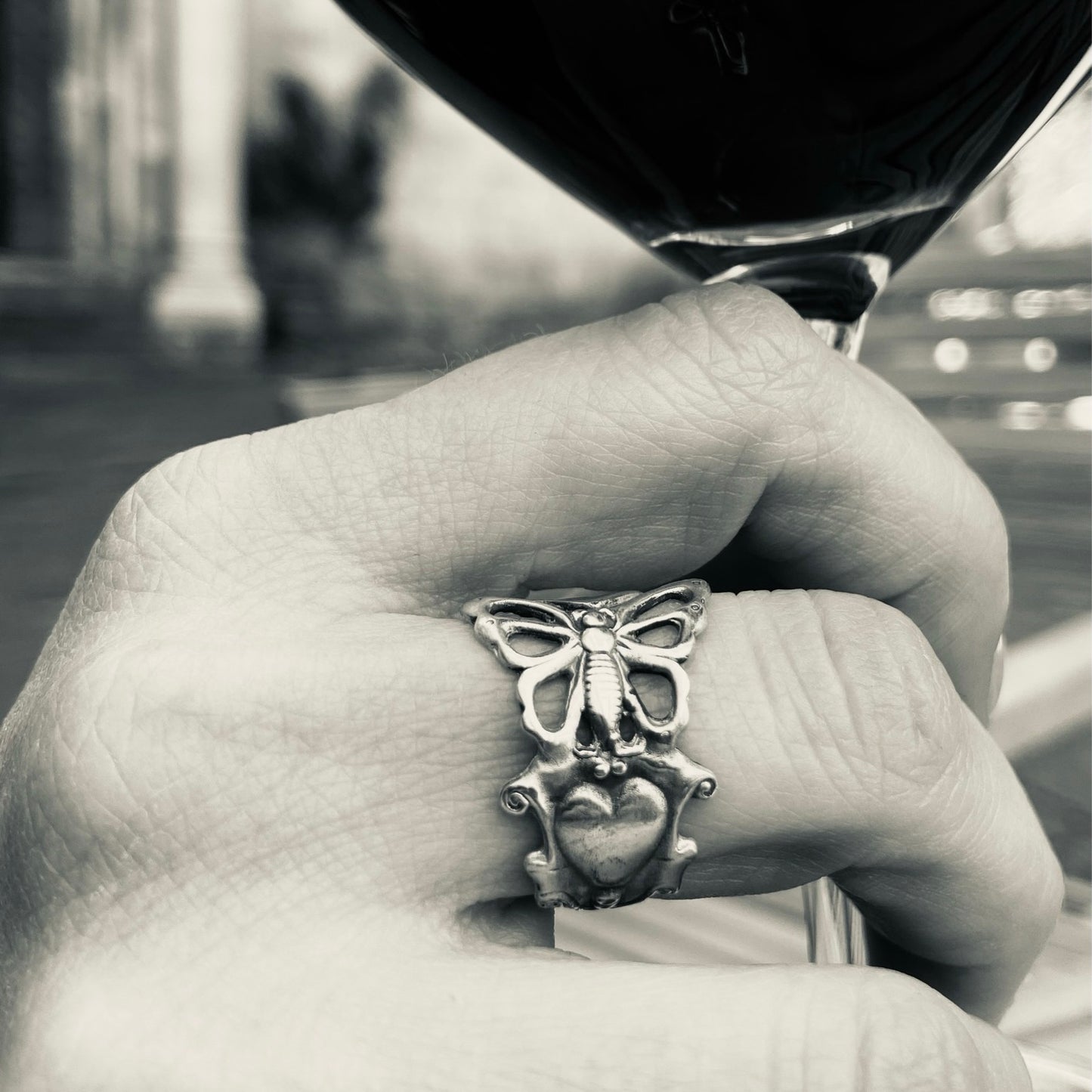 Anello Artigianale FARFALLA CUORE Mod. SPILLA Realizzato con Antica spilla in Argento (Prima Metà del ’900)