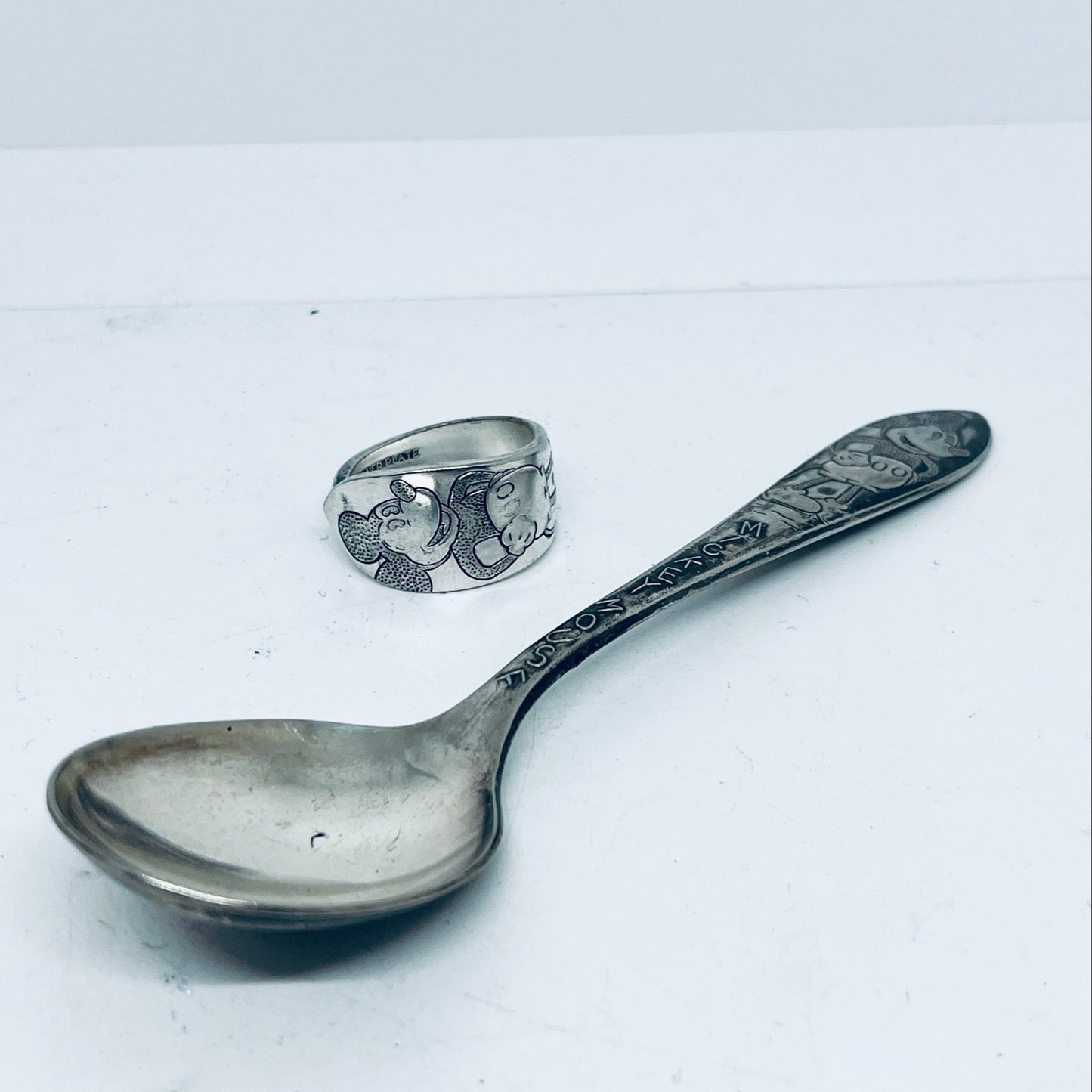 Anello Artigianale MICKEY MOUSE Mod. CLASSICO Realizzato con Antica posata in Argento (Prima Metà del ’900)