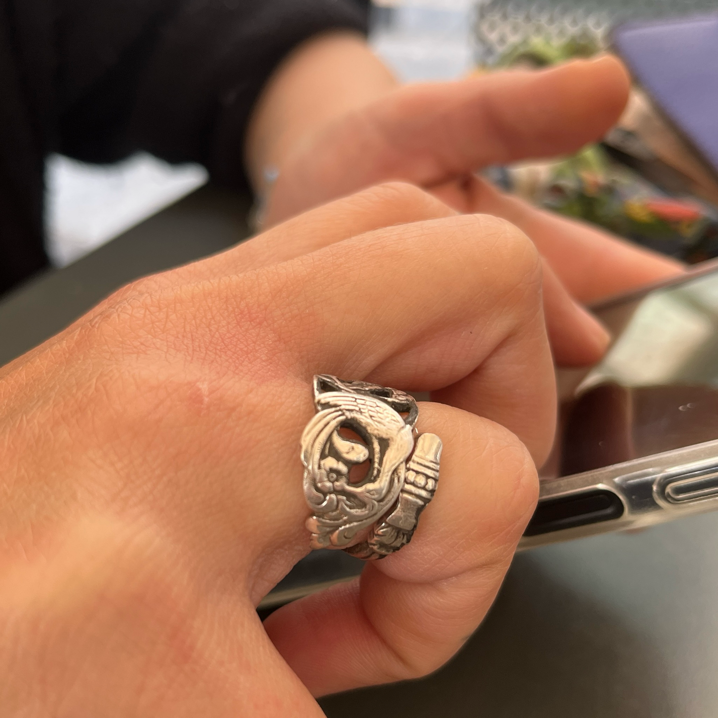 Anello Artigianale UCCELLO DEL PARADISO Mod. SPIRALE Realizzato con Antica posata in Argento (Prima Metà del ’900)