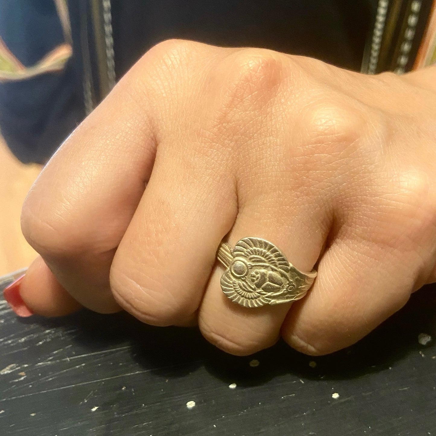 Anello Artigianale SCARABEO Mod. CLASSICO/SPIRALE Realizzato con Antica posata in Argento (Prima Metà del ’900)