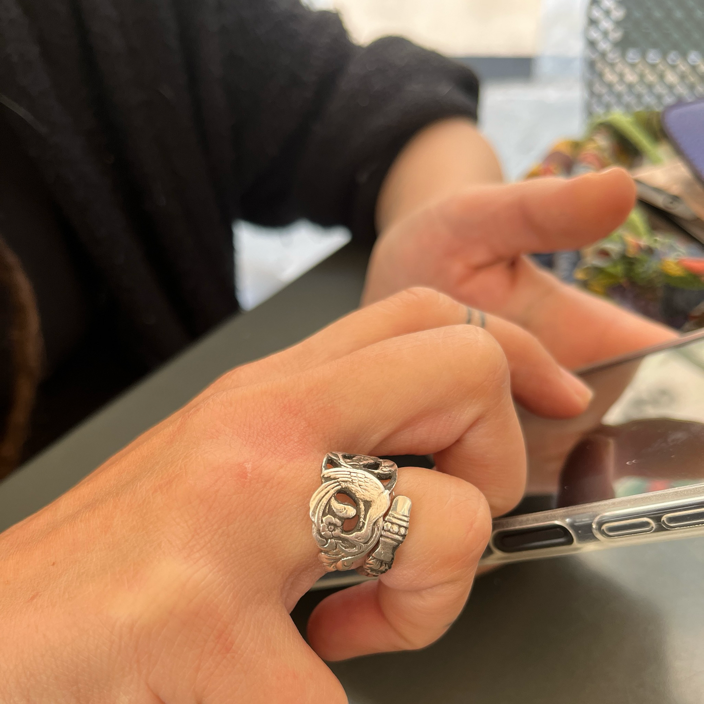 Anello Artigianale UCCELLO DEL PARADISO Mod. SPIRALE Realizzato con Antica posata in Argento (Prima Metà del ’900)