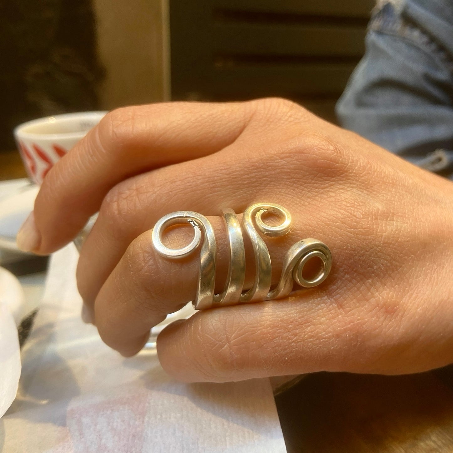 Anello Artigianale Mod. FORCHETTA ARRICCIATA Realizzato con Antica posata in Argento (Prima Metà del ’900)