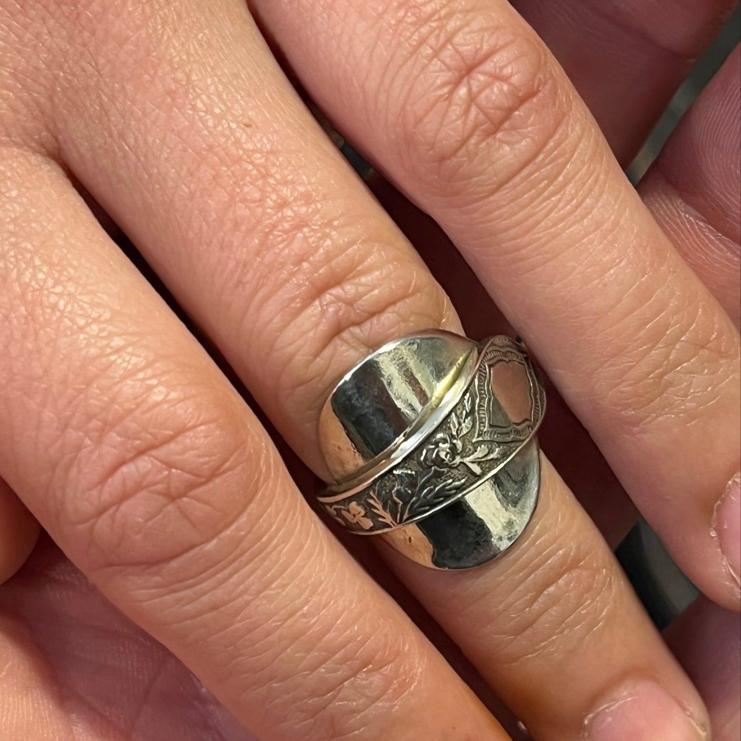 Anello Artigianale SALE INGLESE Mod. INTERO Realizzato con intero Antico Cucchiaino in Argento (Prima Metà del ’900)