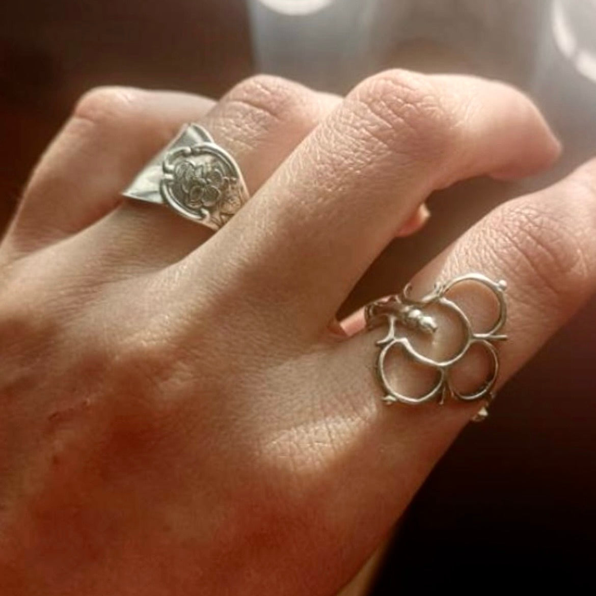 Anello Artigianale YUCCA Mod. INTERO Realizzato con intero Antico Cucchiaino in Argento (Prima Metà del ’900)