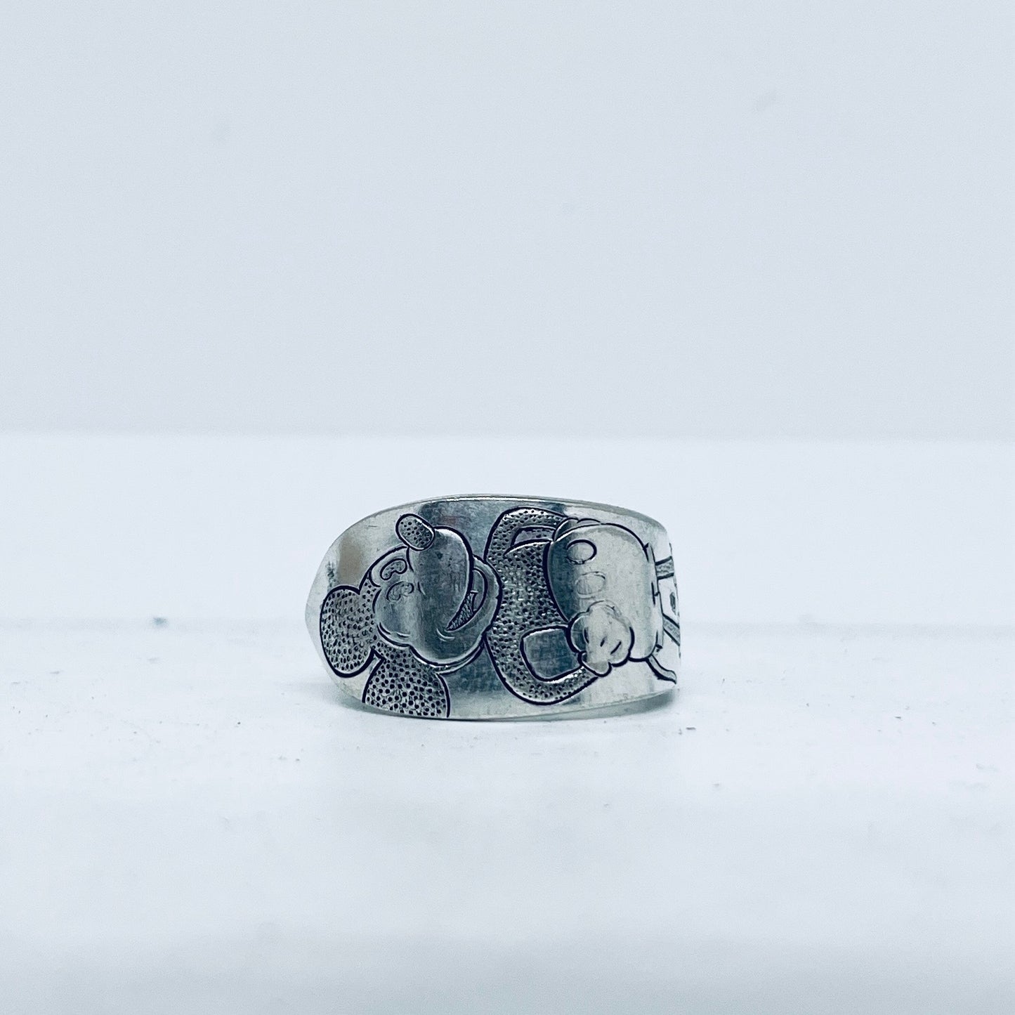 Anello Artigianale MICKEY MOUSE Mod. CLASSICO Realizzato con Antica posata in Argento (Prima Metà del ’900)