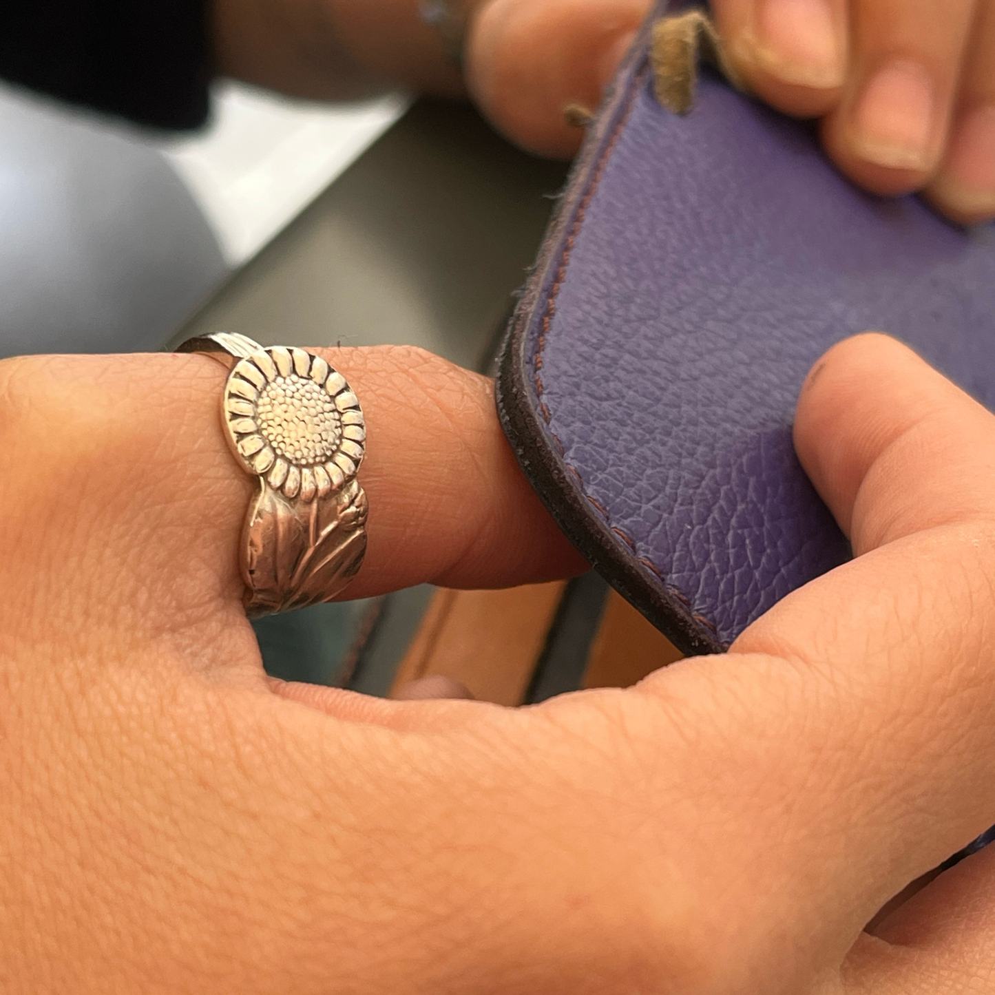 Anello Artigianale GIRASOLE Mod. CLASSICO Realizzato con Antica posata in Argento (Prima Metà del ’900)