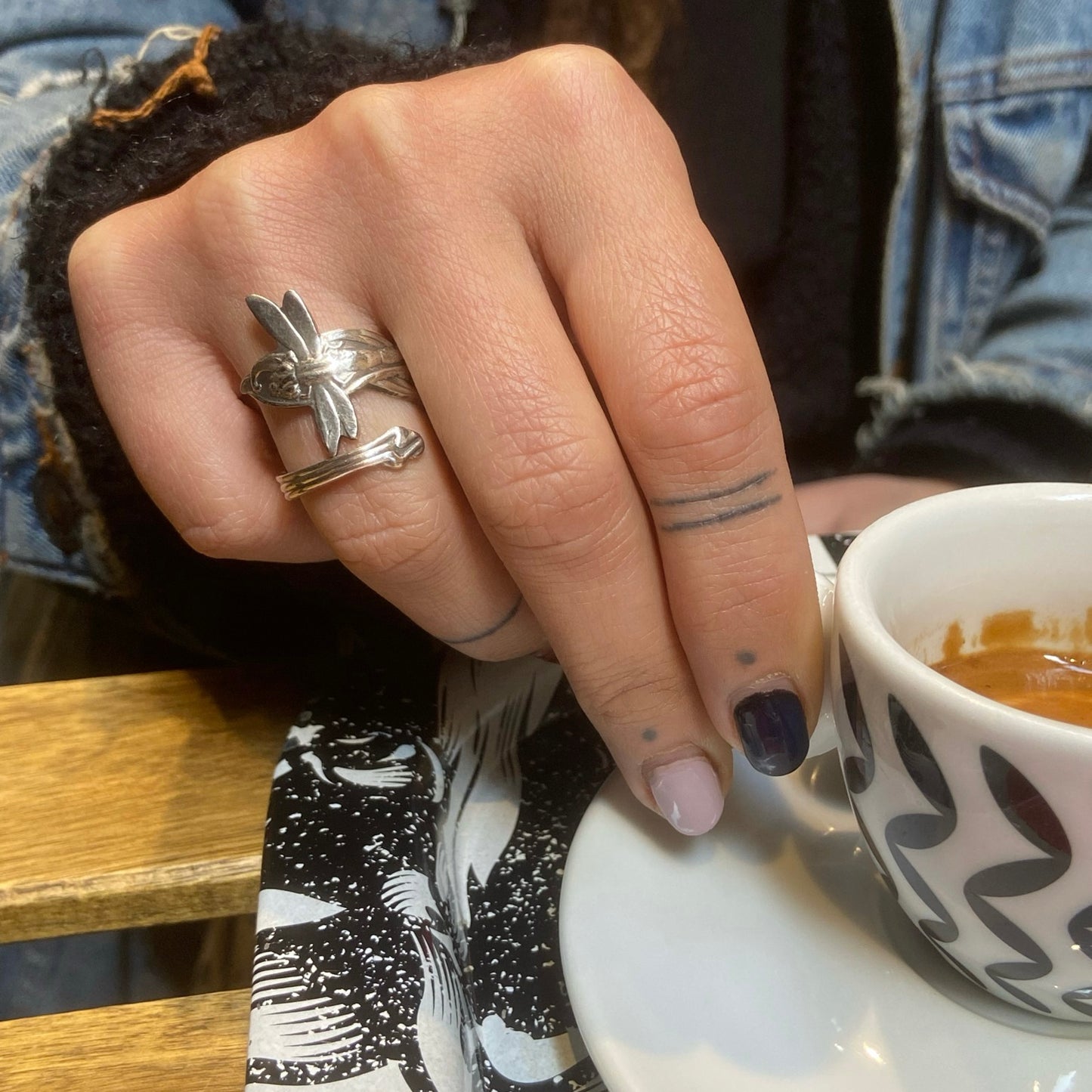 Anello Artigianale LIBELLULA Mod. CLASSICO/SPIRALE Realizzato con Antica posata in Argento (Prima Metà del ’900)