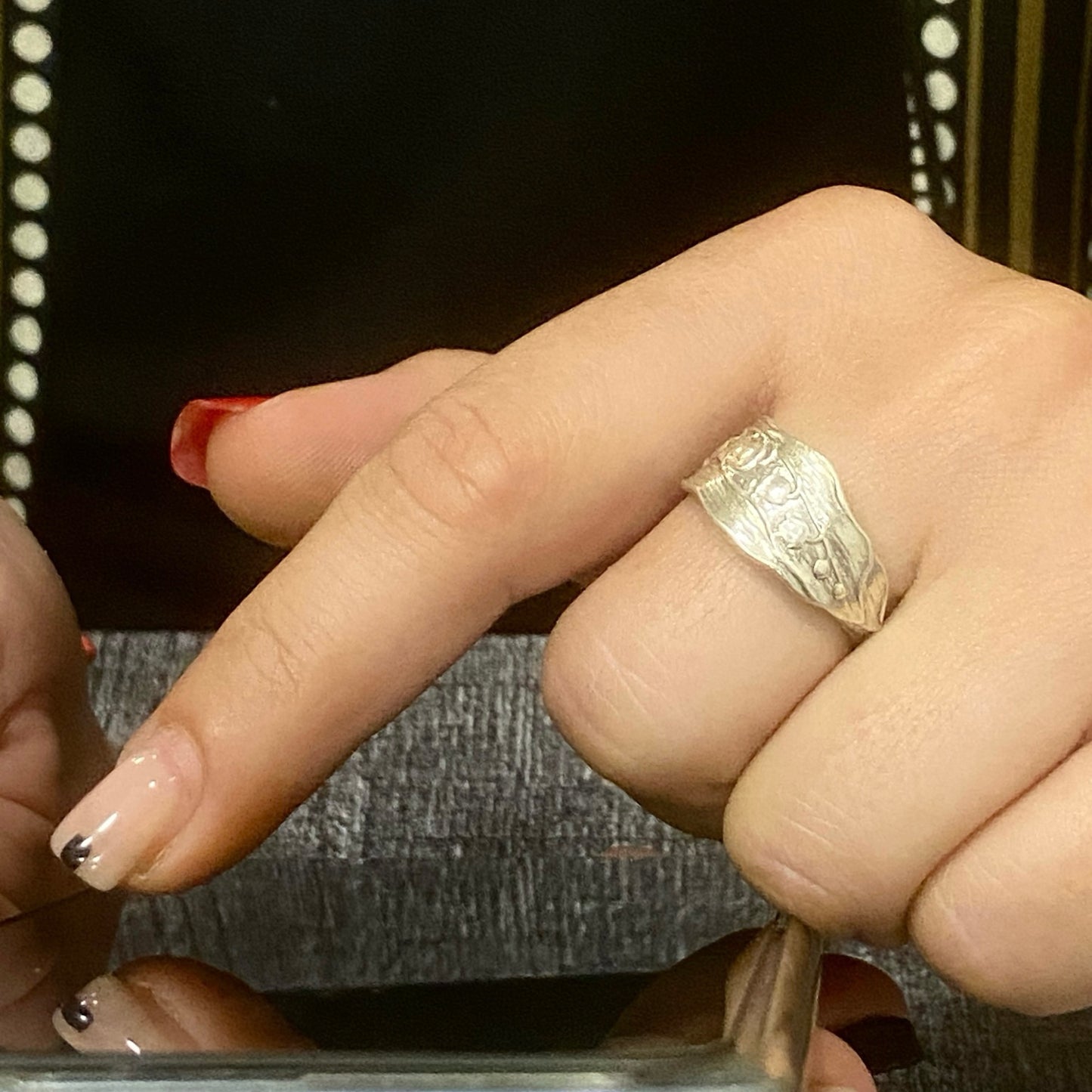 Anello Artigianale MUGHETTO Mod. CLASSICO/SPIRALE Realizzato con Antica posata in Argento (Prima Metà del ’900)