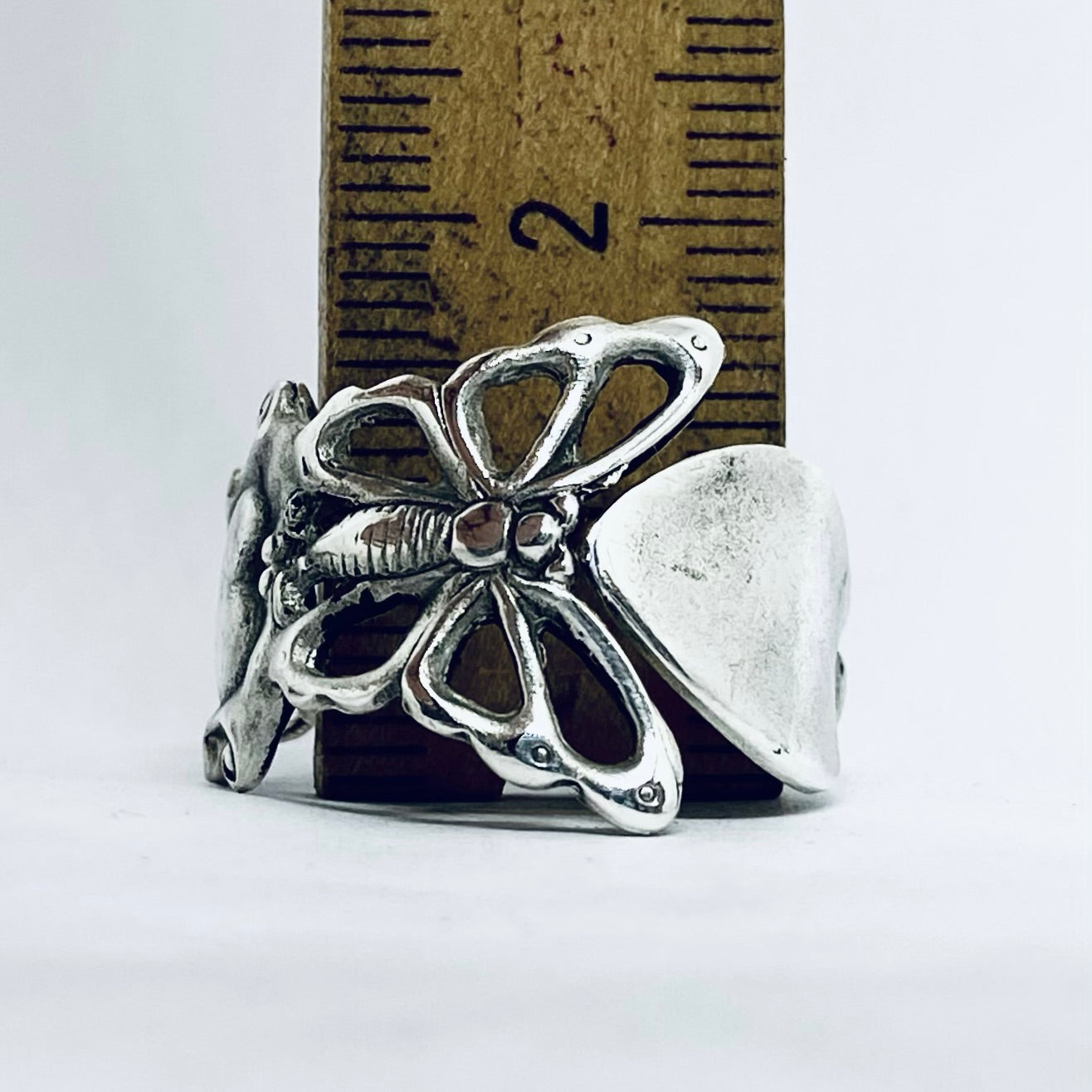 Anello Artigianale FARFALLA CUORE Mod. SPILLA Realizzato con Antica spilla in Argento (Prima Metà del ’900)