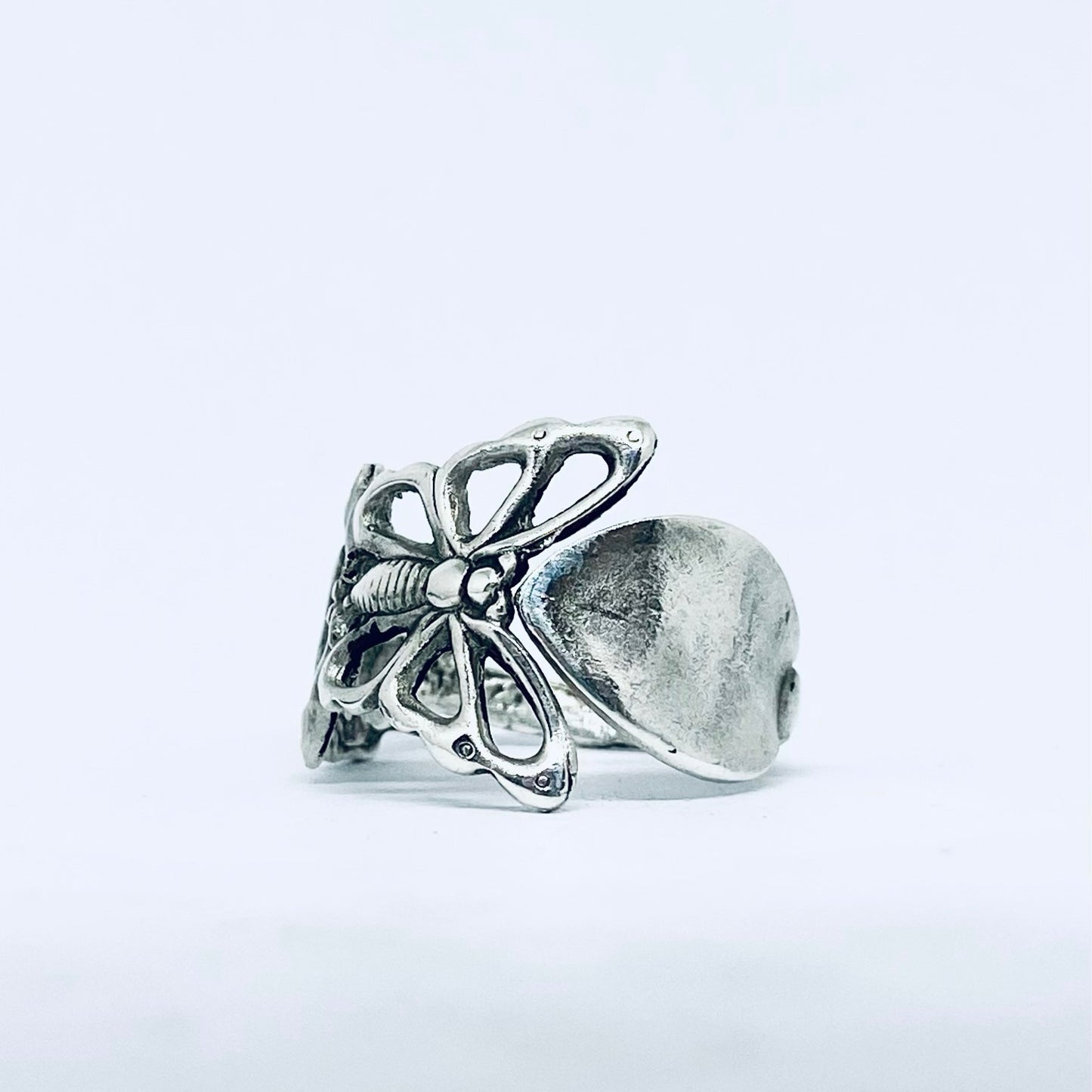 Anello Artigianale FARFALLA CUORE Mod. SPILLA Realizzato con Antica spilla in Argento (Prima Metà del ’900)