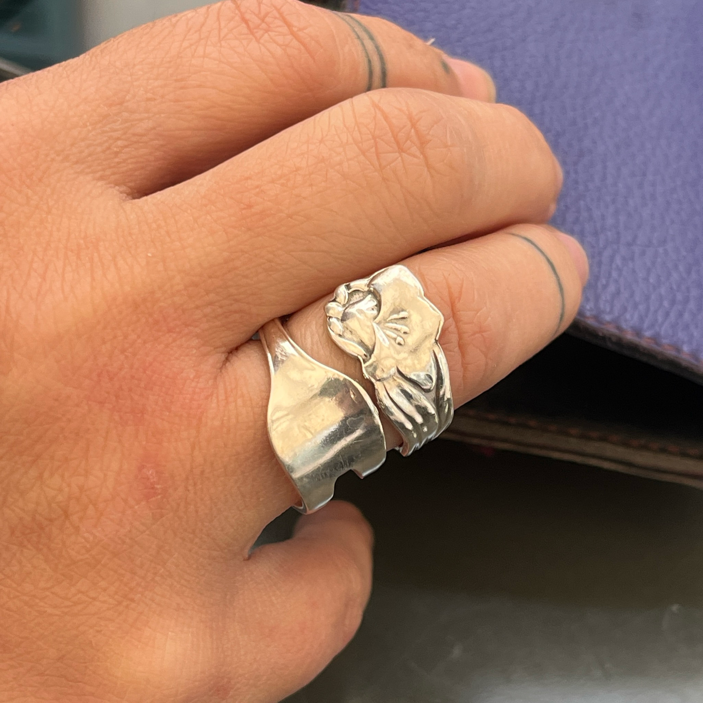 Anello Artigianale Mod. FORCHETTINA CAMPANULA Realizzato con intera antica forchettina in Argento (Prima Metà del ’900)