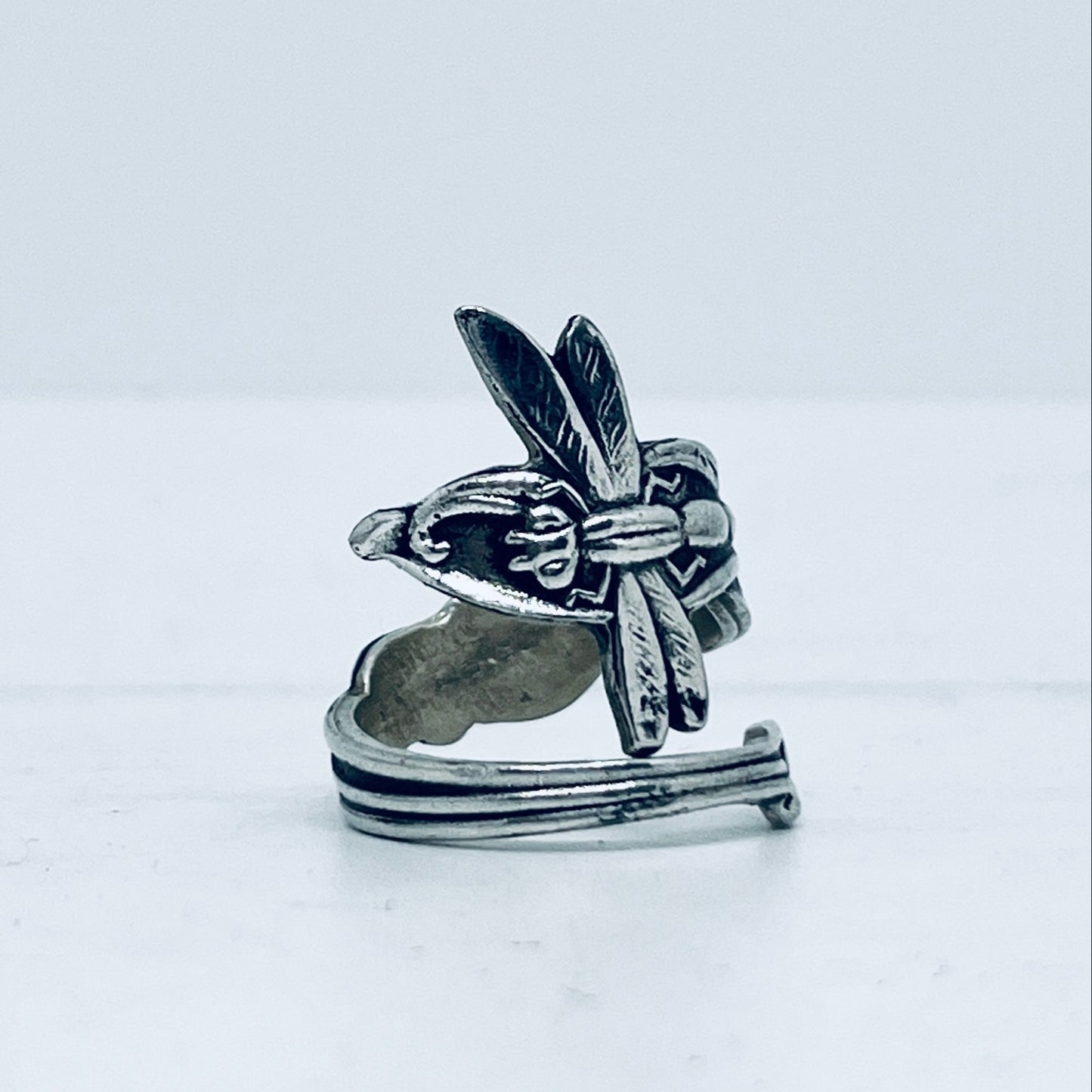 Anello Artigianale LIBELLULA Mod. CLASSICO/SPIRALE Realizzato con Antica posata in Argento (Prima Metà del ’900)