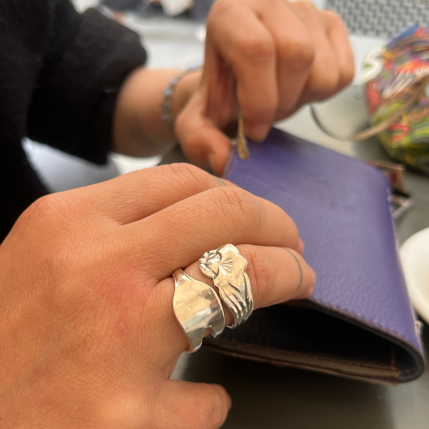 Anello Artigianale Mod. FORCHETTINA CAMPANULA Realizzato con intera antica forchettina in Argento (Prima Metà del ’900)