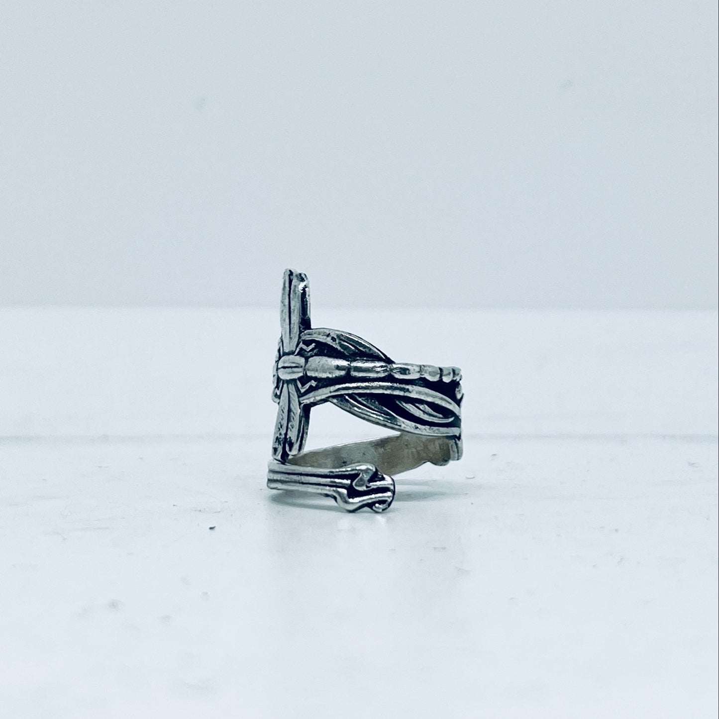 Anello Artigianale LIBELLULA Mod. CLASSICO/SPIRALE Realizzato con Antica posata in Argento (Prima Metà del ’900)
