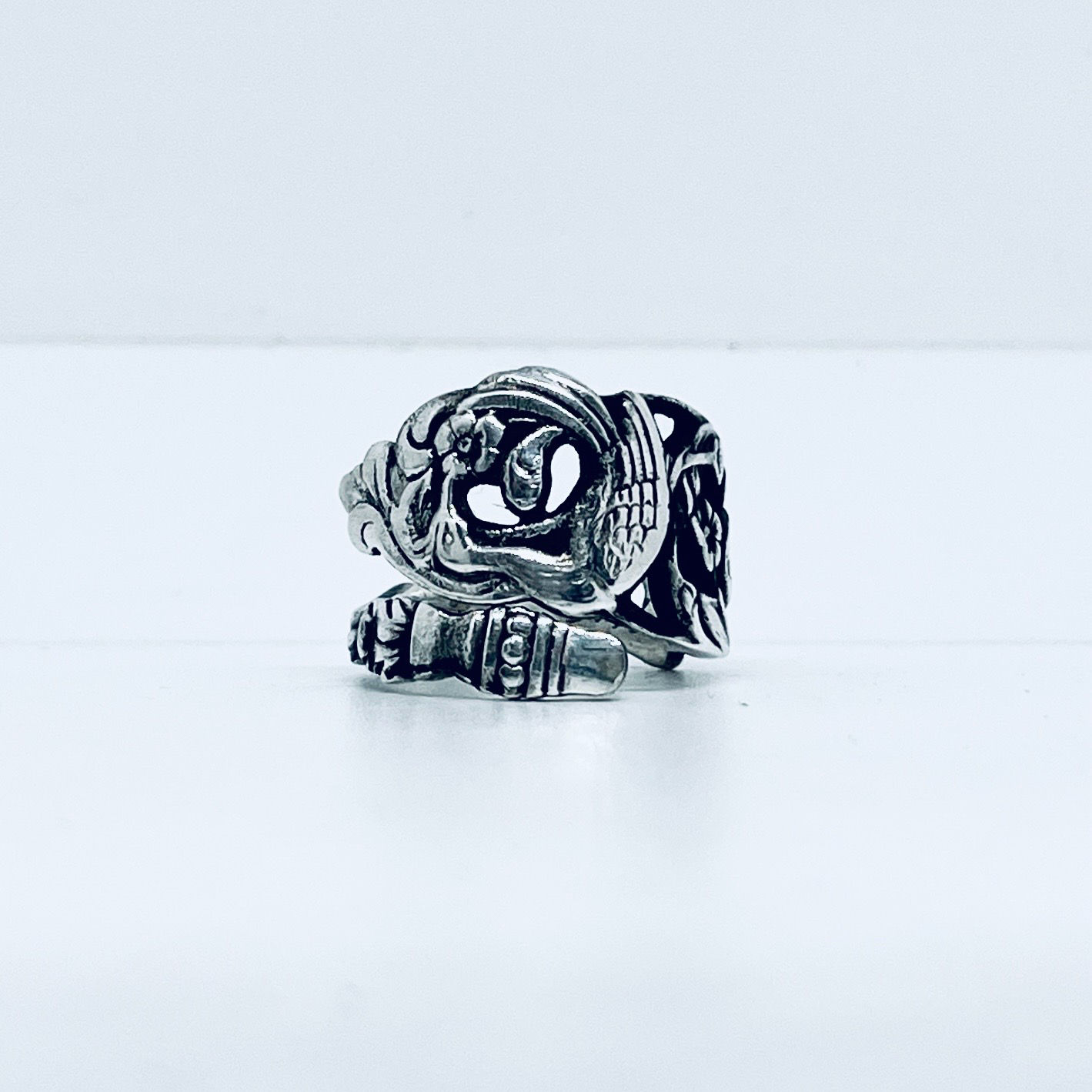 Anello Artigianale UCCELLO DEL PARADISO Mod. SPIRALE Realizzato con Antica posata in Argento (Prima Metà del ’900)