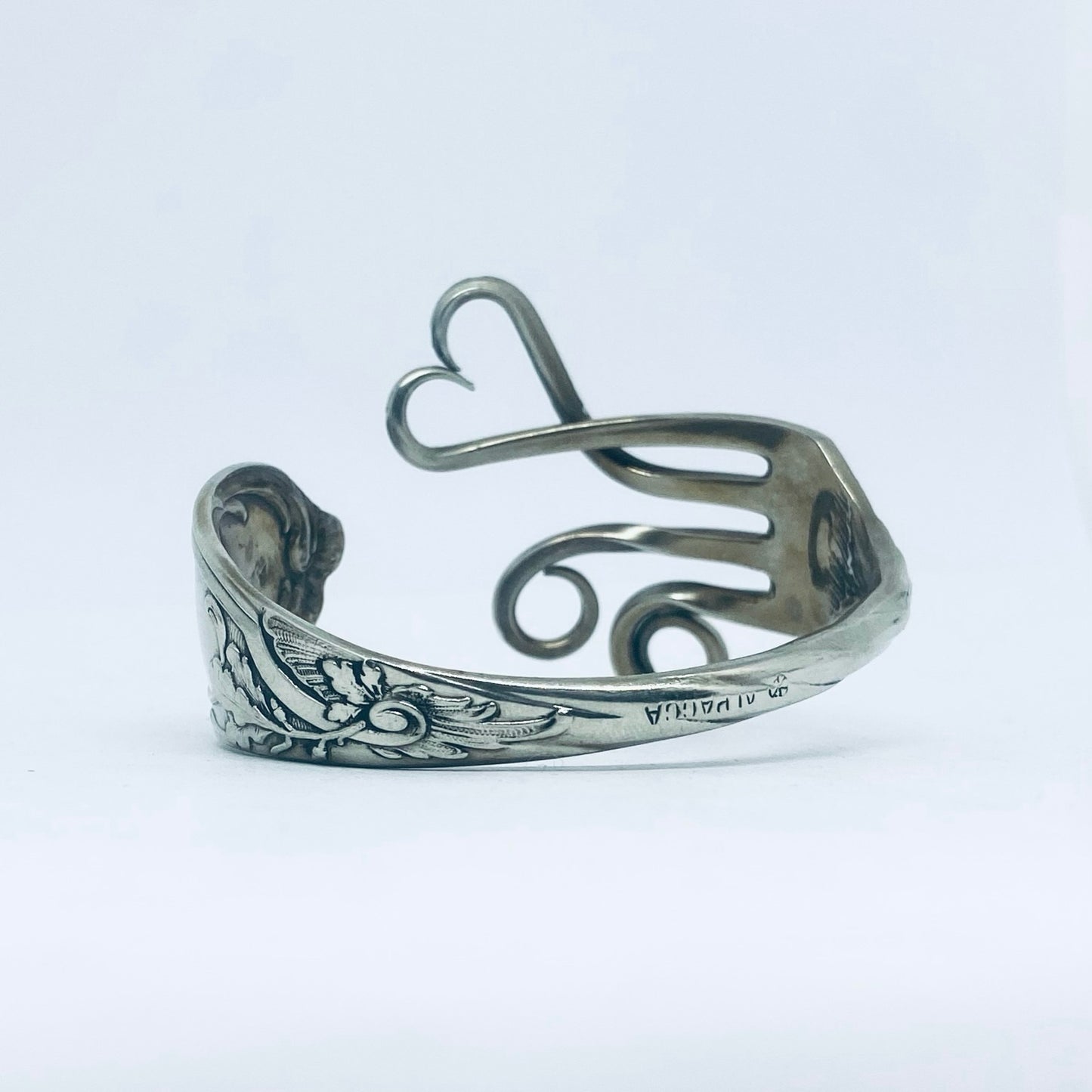 Bracciale Artigianale Mod. FORCHETTA INNAMORATA Realizzato con Antica posata in ALPACCA (Prima Metà del ’900)