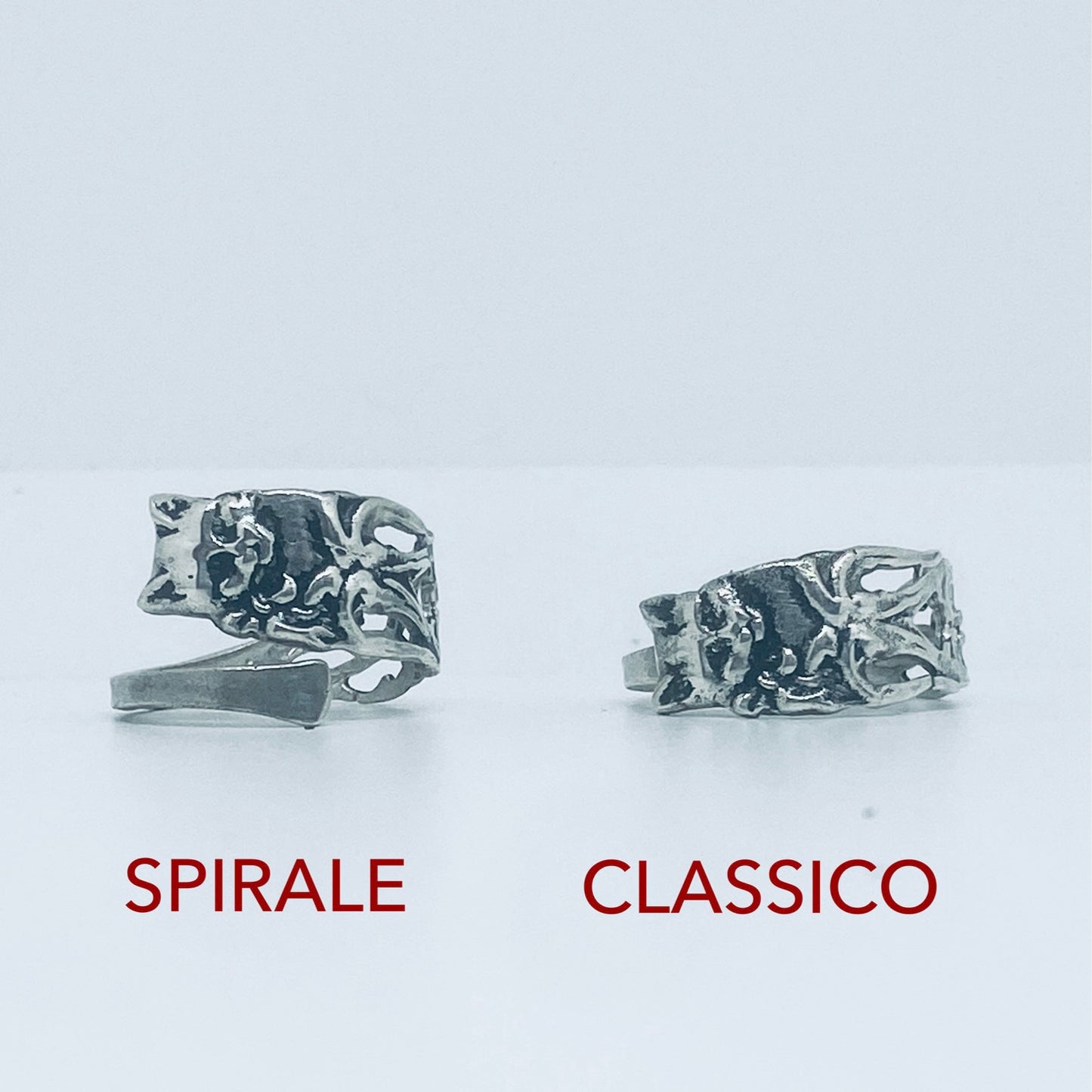 Anello Artigianale GATTO Mod. CLASSICO/SPIRALE Realizzato con Antica posata in Argento (Prima Metà del ’900)