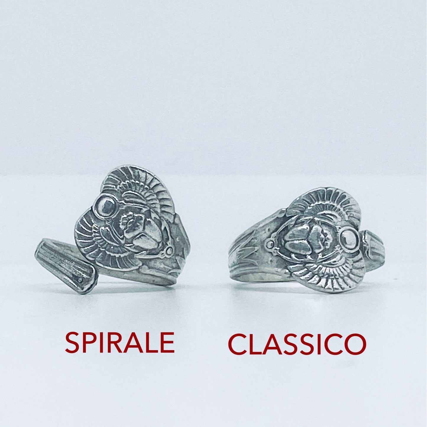 Anello Artigianale SCARABEO Mod. CLASSICO/SPIRALE Realizzato con Antica posata in Argento (Prima Metà del ’900)