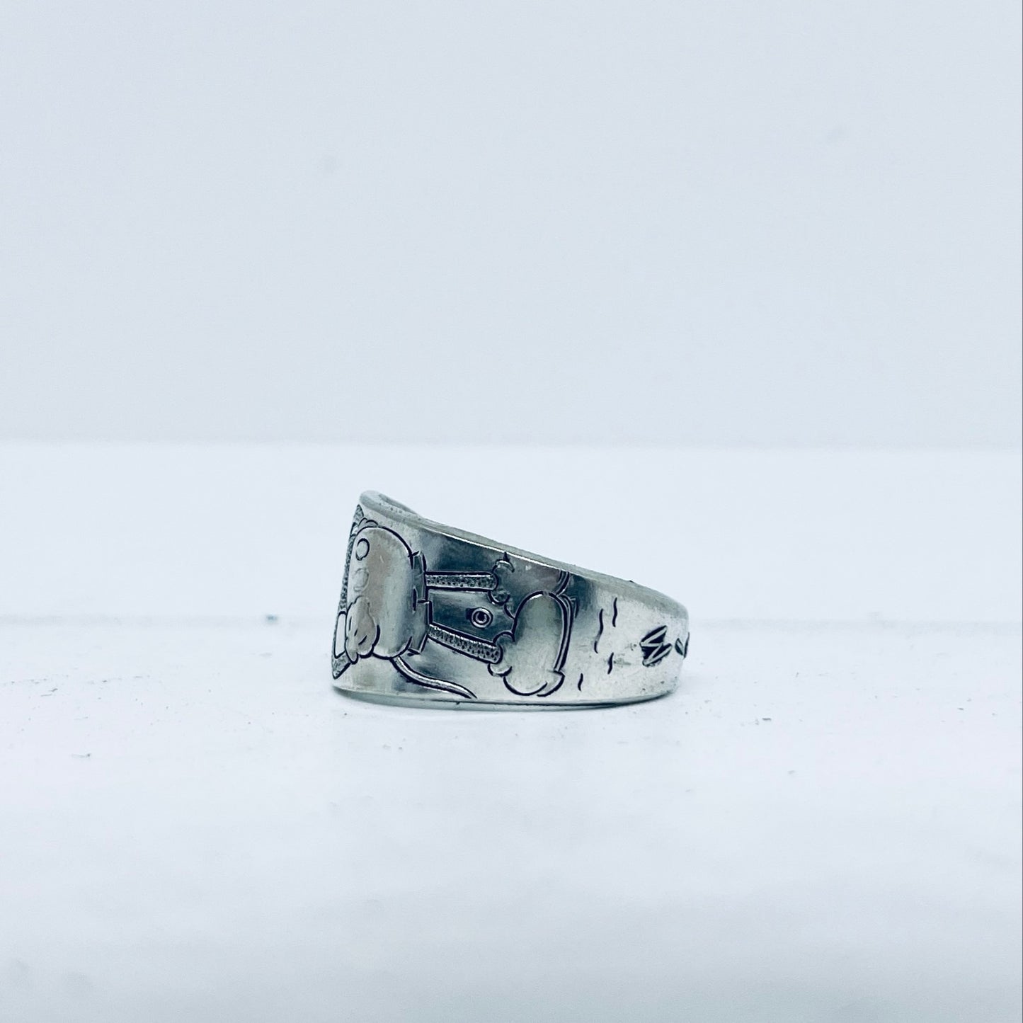 Anello Artigianale MICKEY MOUSE Mod. CLASSICO Realizzato con Antica posata in Argento (Prima Metà del ’900)