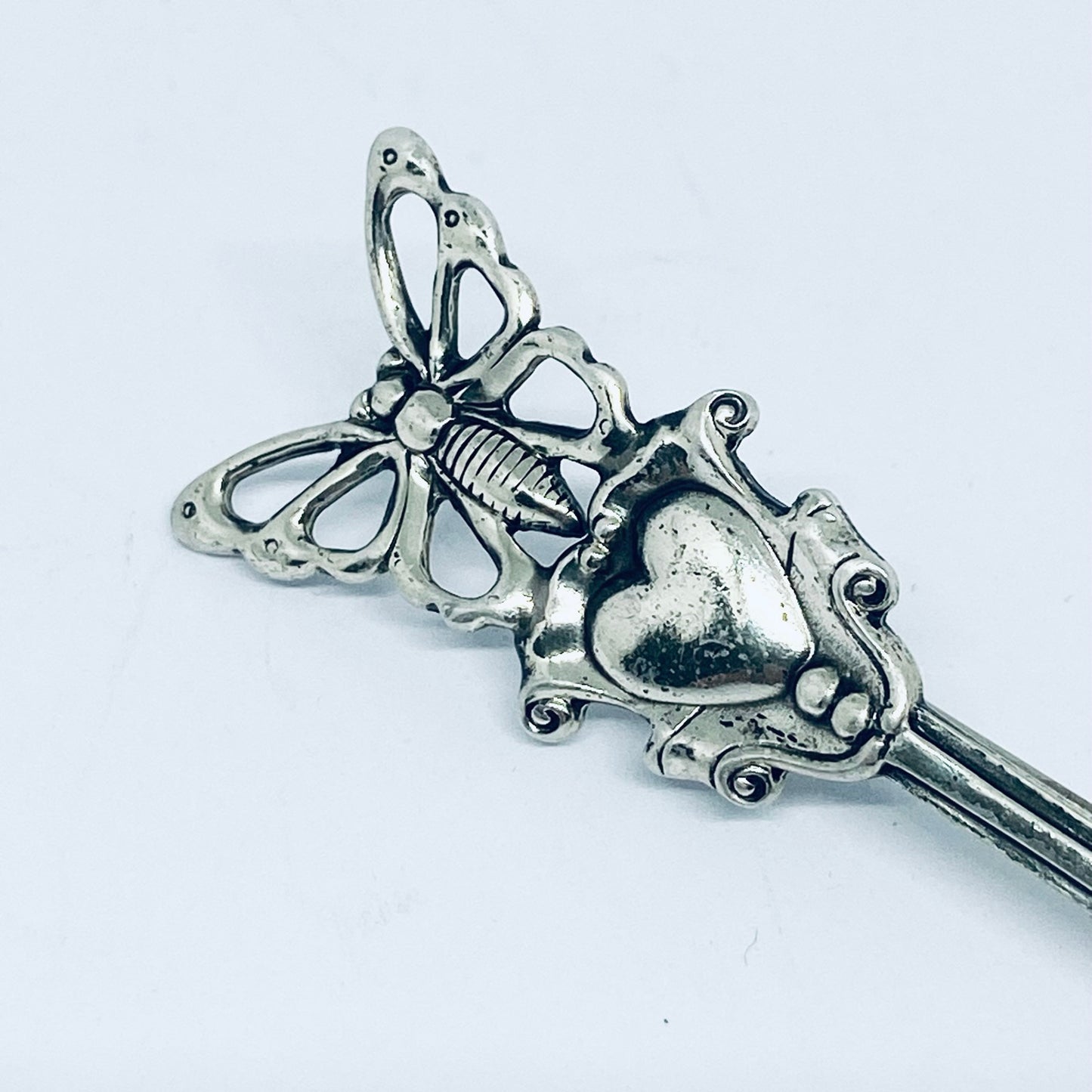Anello Artigianale FARFALLA CUORE Mod. SPILLA Realizzato con Antica spilla in Argento (Prima Metà del ’900)