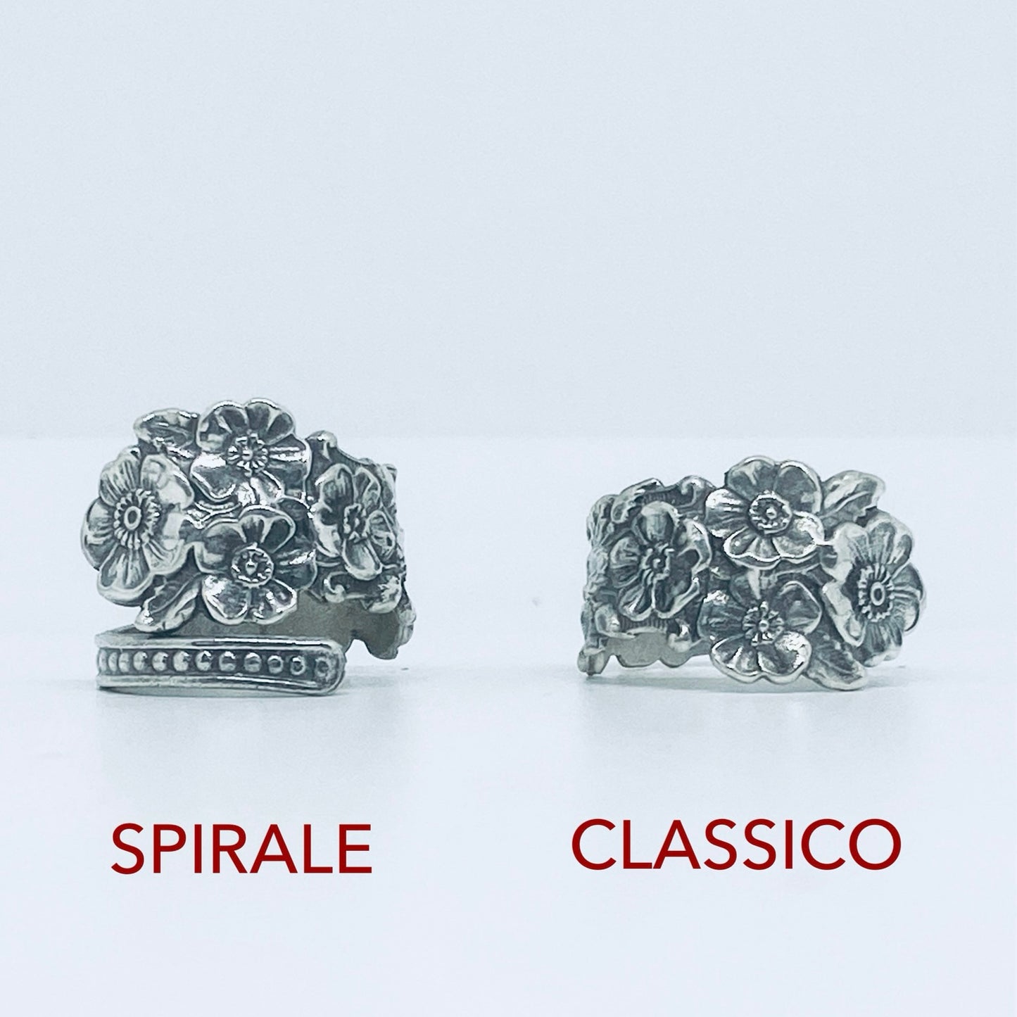 Anello Artigianale TEMPESTA DI FIORI Mod. CLASSICO/SPIRALE Realizzato con Antica posata in Argento (Prima Metà del ’900)