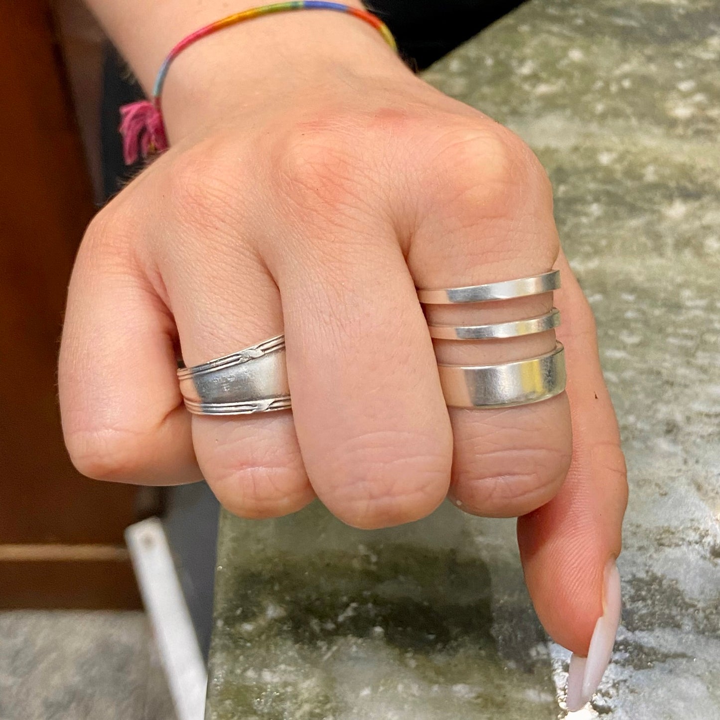 Anello Artigianale FORCHETTINA Mod. TRIPLO TIRAPUGNI Realizzato con Antica posata in Argento (Prima Metà del ’900)