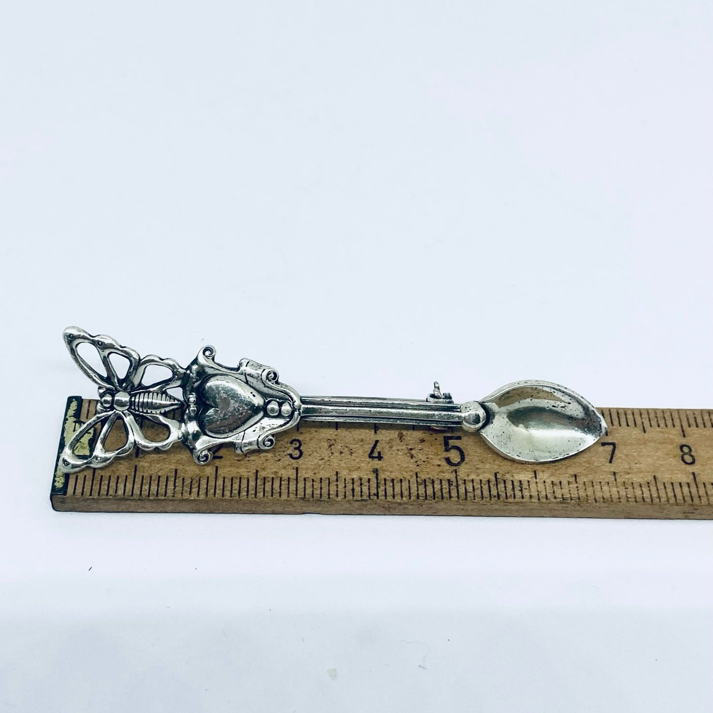 Anello Artigianale FARFALLA CUORE Mod. SPILLA Realizzato con Antica spilla in Argento (Prima Metà del ’900)