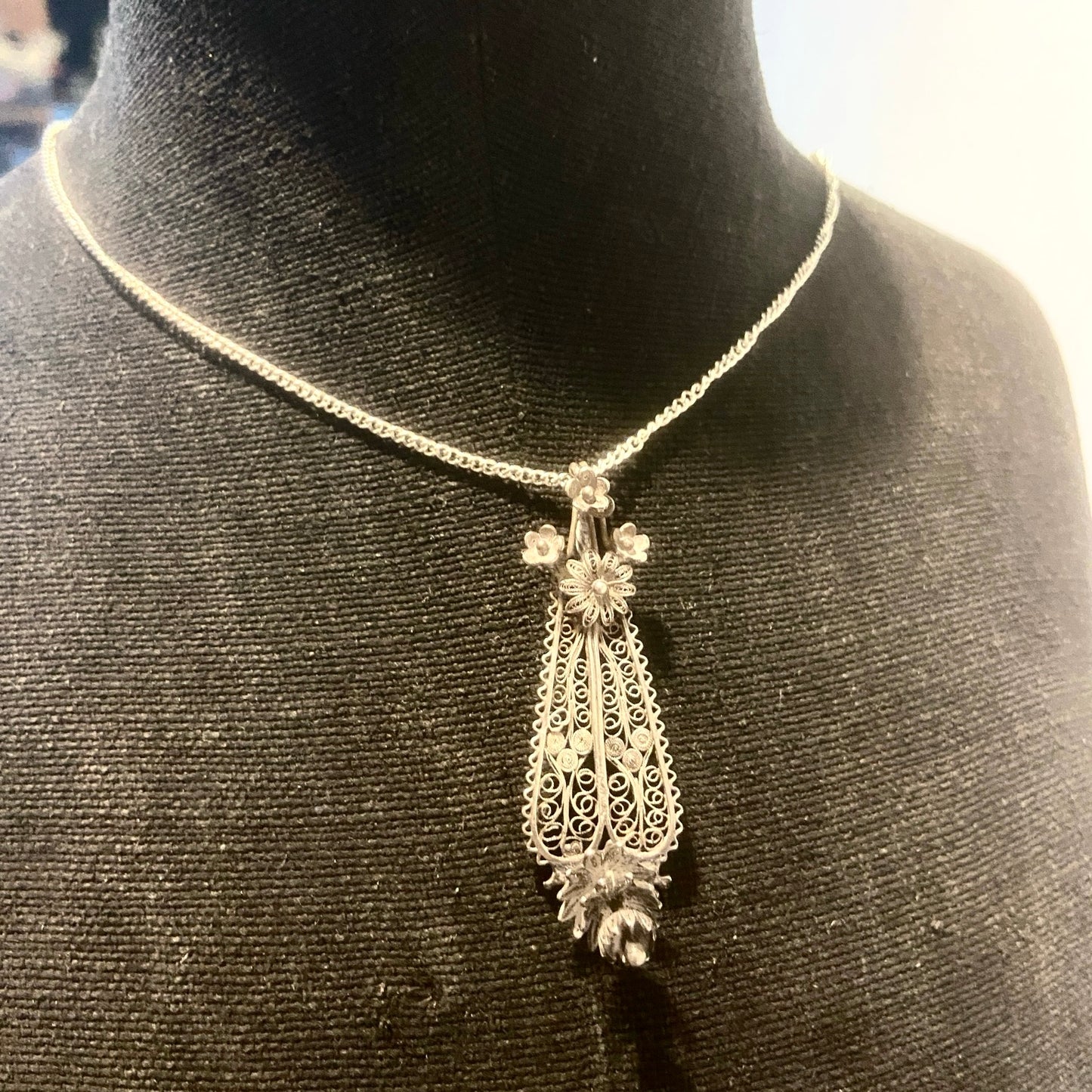Pendente Artigianale FILIGRANA Mod. MANICO Realizzato con Antica Posata in Argento (Prima Metà del ’900)