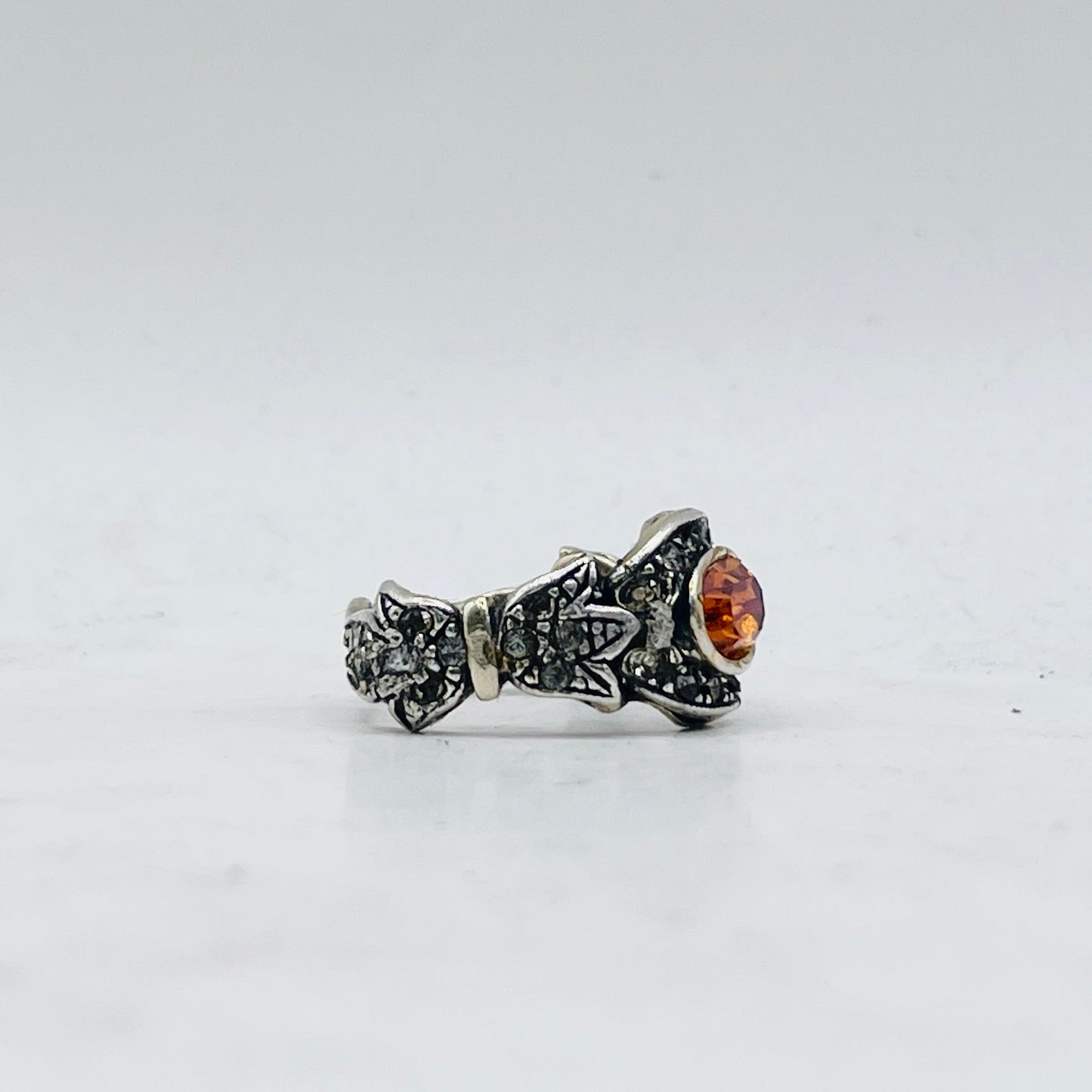 Anello Artigianale SPILLA QUARZO CITRINO Mod. SPILLA Realizzato con Antica spilla in Argento (Prima Metà del ’900)