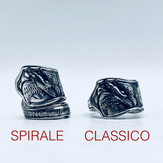 Anello Artigianale Mod. CLASSICO/SPIRALE  WISCONSIN Realizzato con Antica posata in Argento (Prima Metà del ’900)