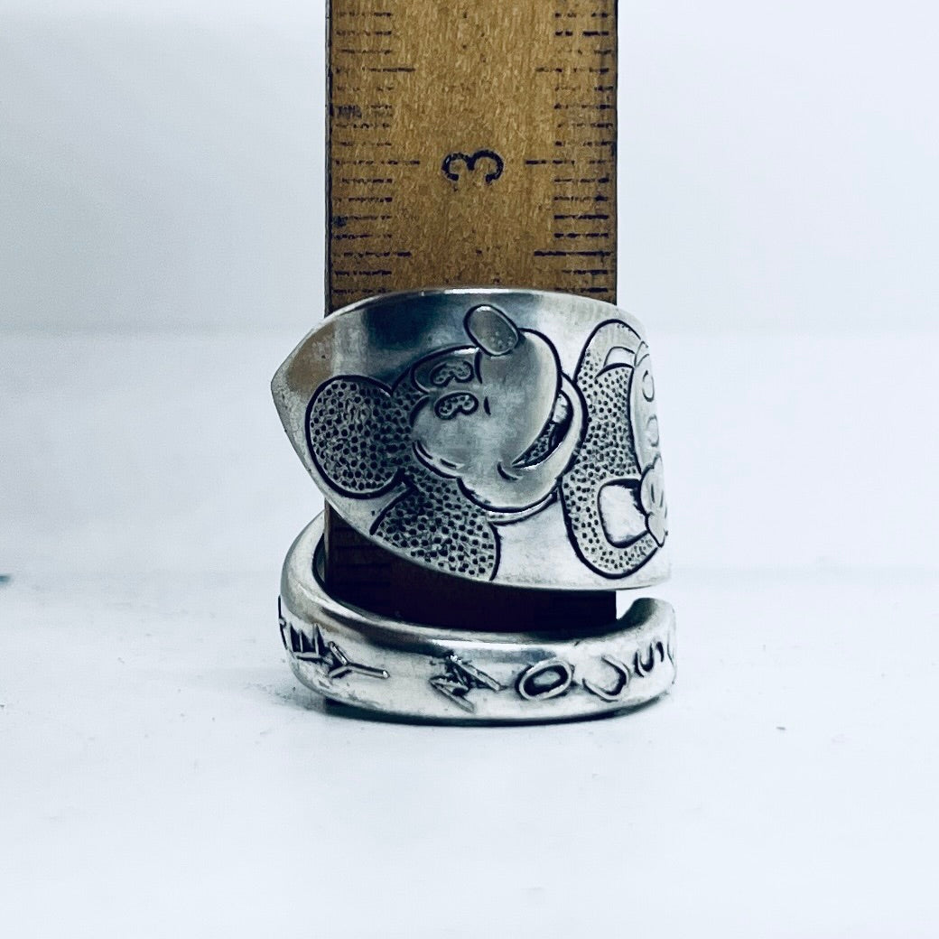 Anello Artigianale MICKEY MOUSE Mod. SPIRALE  Realizzato con Antica posata in Argento (Prima Metà del ’900)