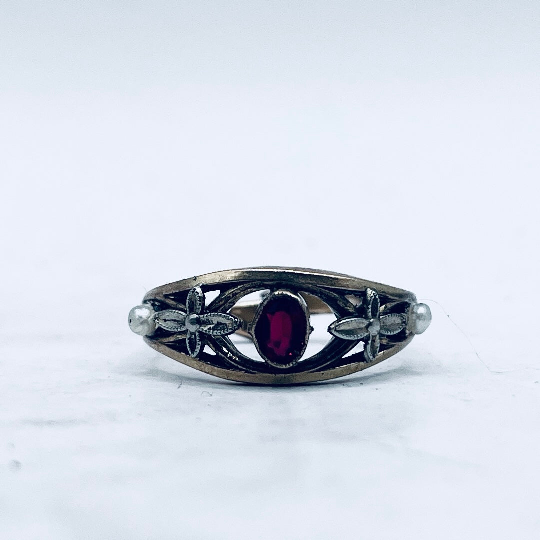 Anello Artigianale GRANATO 01 Mod. SPILLA Realizzato con Antica spilla in Argento (Prima Metà del ’900)