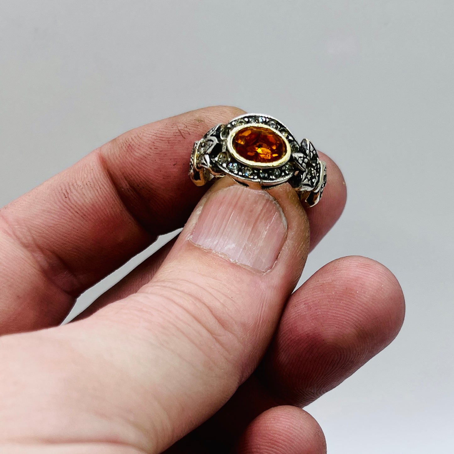 Anello Artigianale SPILLA QUARZO CITRINO Mod. SPILLA Realizzato con Antica spilla in Argento (Prima Metà del ’900)