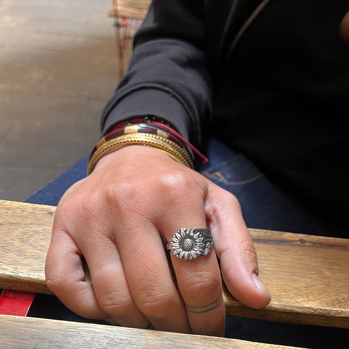 Anello Artigianale GIRASOLE Mod. CLASSICO  Realizzato con Antica posata in Argento (Prima Metà del ’900)