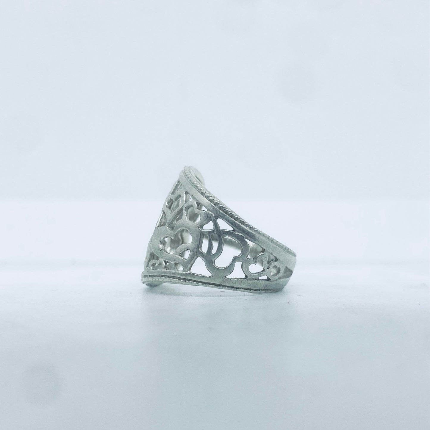 Anello Artigianale CUORI TRAFORATI Mod. CLASSICO/SPIRALE  Realizzato con Antica posata in Argento (Prima Metà del ’900)