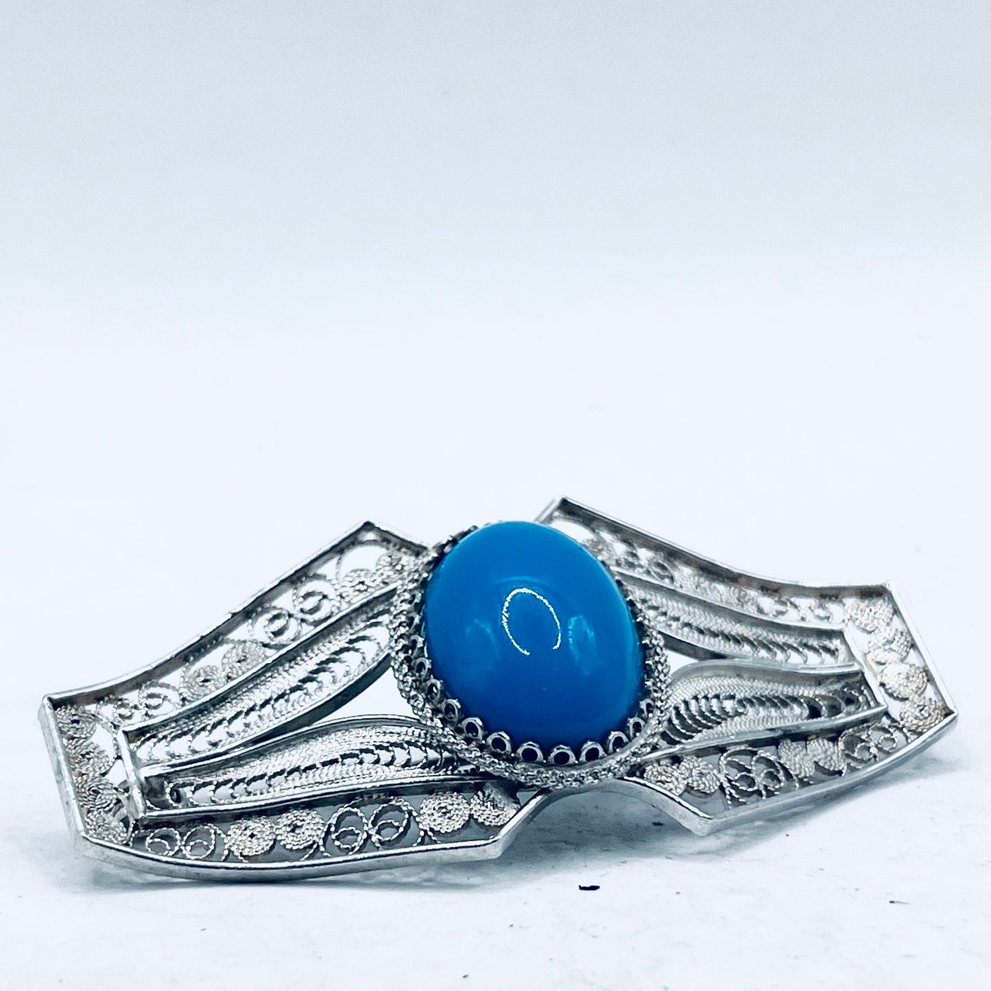 Anello Artigianale SPILLA TURCHESE Mod. SPILLA Realizzato con Antica spilla in Argento (Prima Metà del ’900)