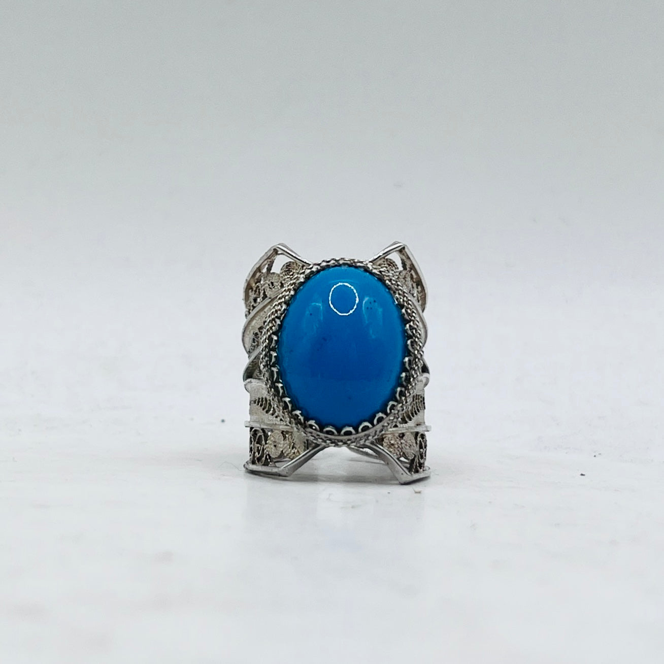 Anello Artigianale SPILLA TURCHESE Mod. SPILLA Realizzato con Antica spilla in Argento (Prima Metà del ’900)