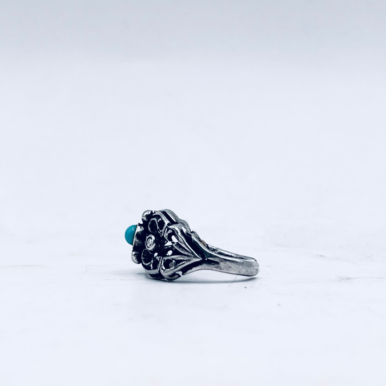 Anello Artigianale SPILLA TURCHESE Mod. SPILLA Realizzato con Antica spilla in Argento (Prima Metà del ’900)