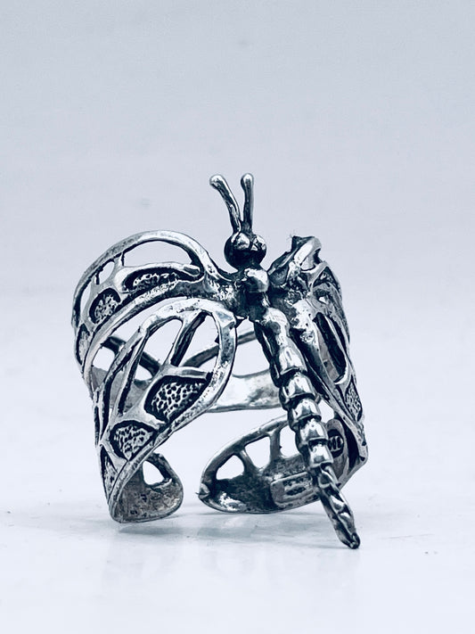 Anello Artigianale LIBELLULA Mod. SPILLA Realizzato con Antica spilla in Argento (Prima Metà del ’900)