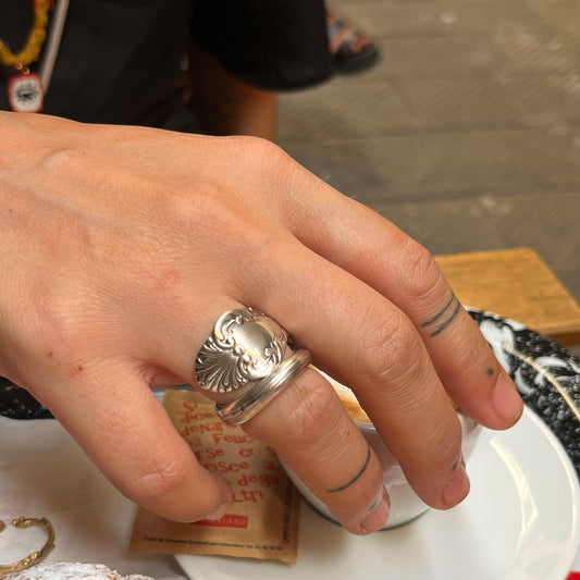 Anello Artigianale Mod. SPIRALE  Realizzato con Antica posata in Argento (Prima Metà del ’900)