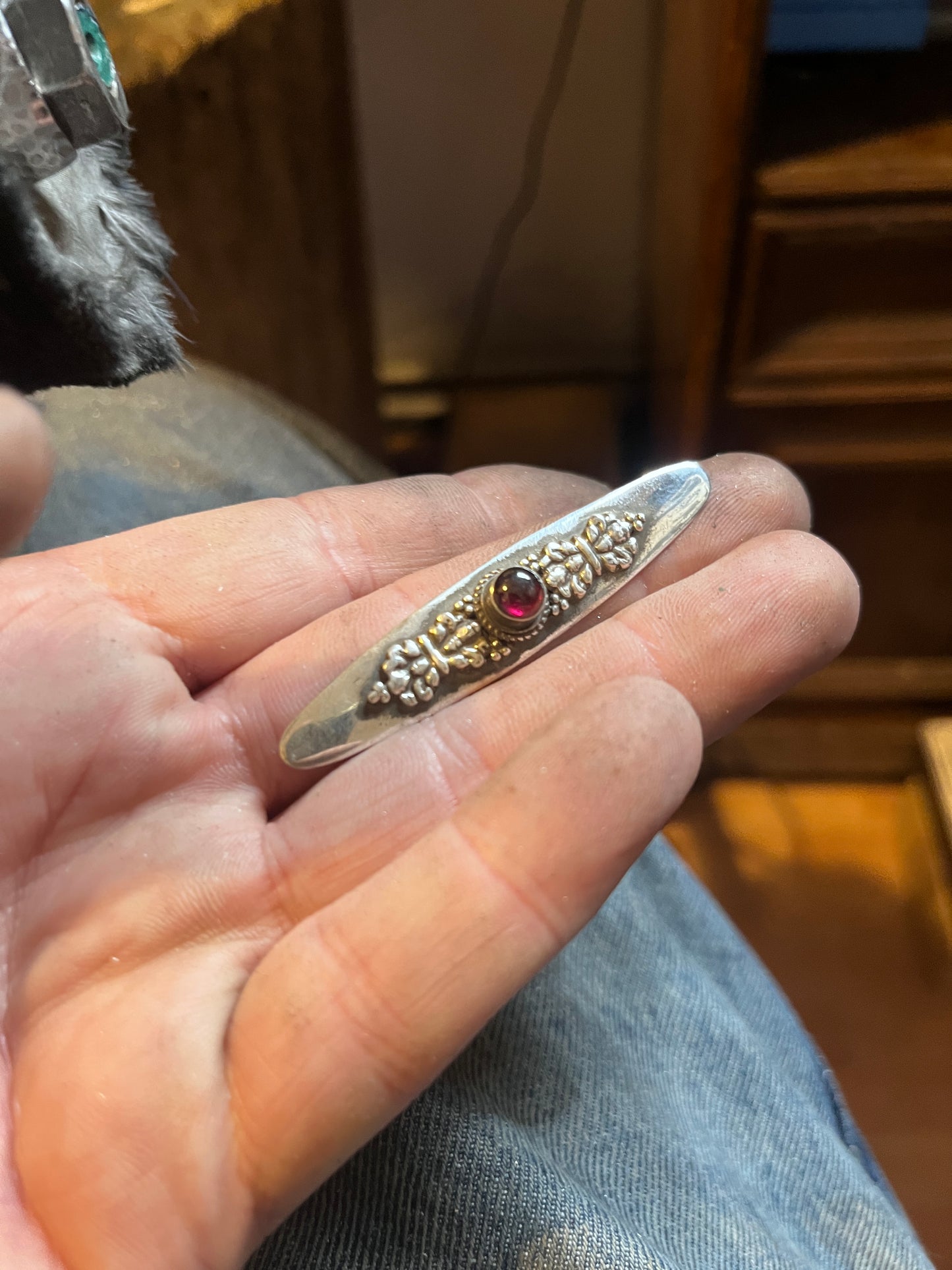 Anello Artigianale GRANATO 04 Mod. SPILLA Realizzato con Antica spilla in Argento (Prima Metà del ’900)